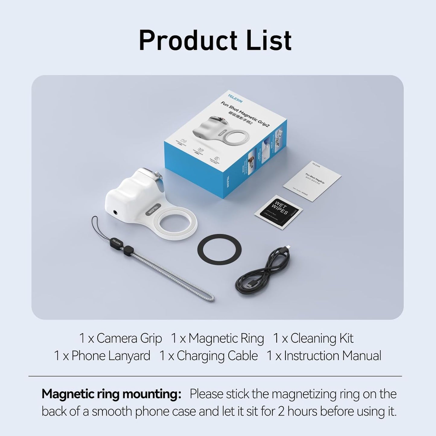 Fun Shot Magnetic Phone Grip, Magnetic Camera DSLR Style Shutter Grip for Iphone & Android W Detachable Bluetooth Control - 1/4" Thread - Comfort Ergonomic Phone Camera Grip