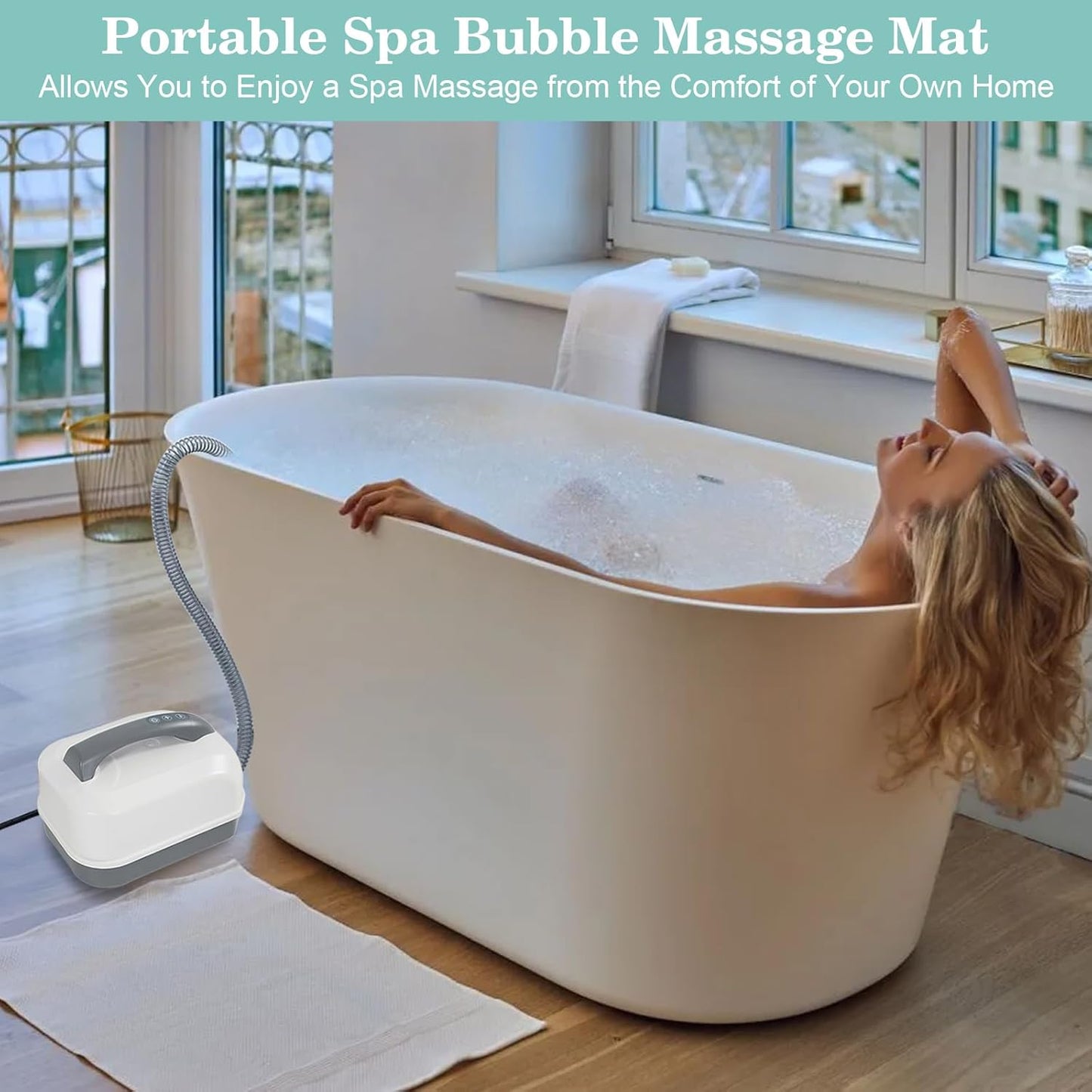 Bubble Bath Mat Electric Portable Spa Bathtub Non-Slip Mat Waterproof Full Body Massager with Suction Cup Bottom Adjustable Bubble Bath Thermal Massager Machine