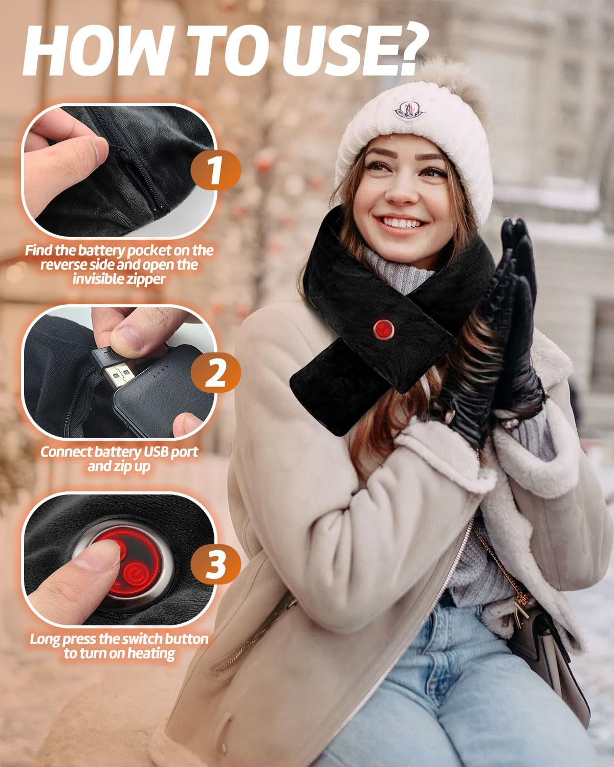 Neck Scarf with 5000Mah Power Bank Features 3 Adjustable Heat Levels up to 8 Hours of Use Rechargeable Heating Scarf for Motorcycling Camping Cycling Outdoor Activities Women & Men