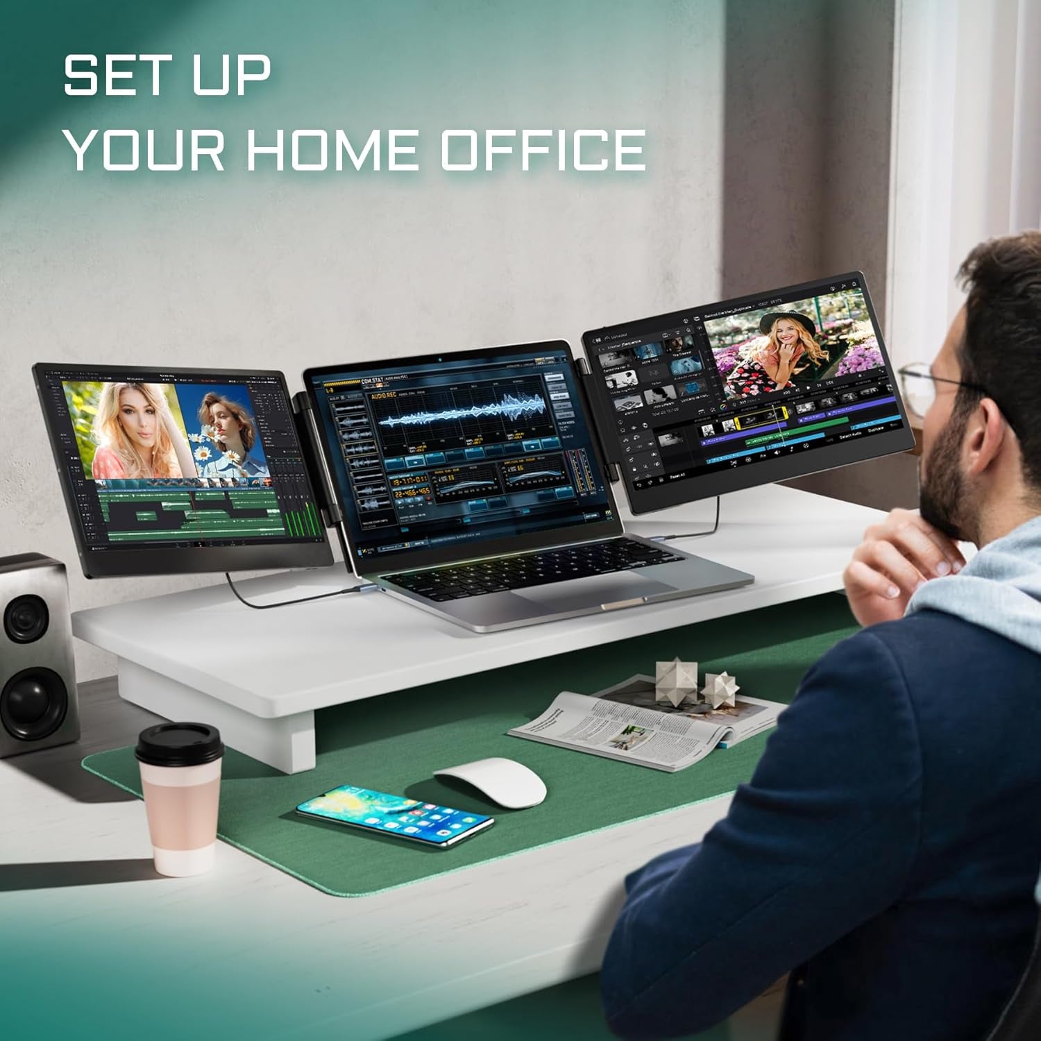 14" Portable Laptop Screen Extender, 1080P FHD IPS Triple Portable Monitor for Laptop, Dual Screen Monitor for PC Mac Windows Chrome