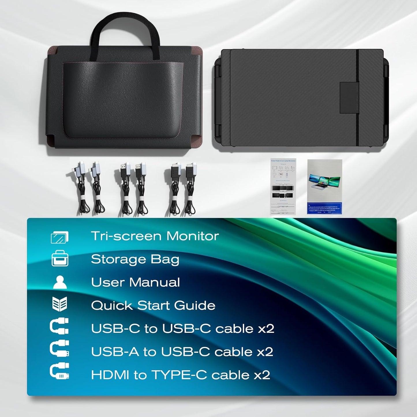 14" Portable Laptop Screen Extender, 1080P FHD IPS Triple Portable Monitor for Laptop, Dual Screen Monitor for PC Mac Windows Chrome