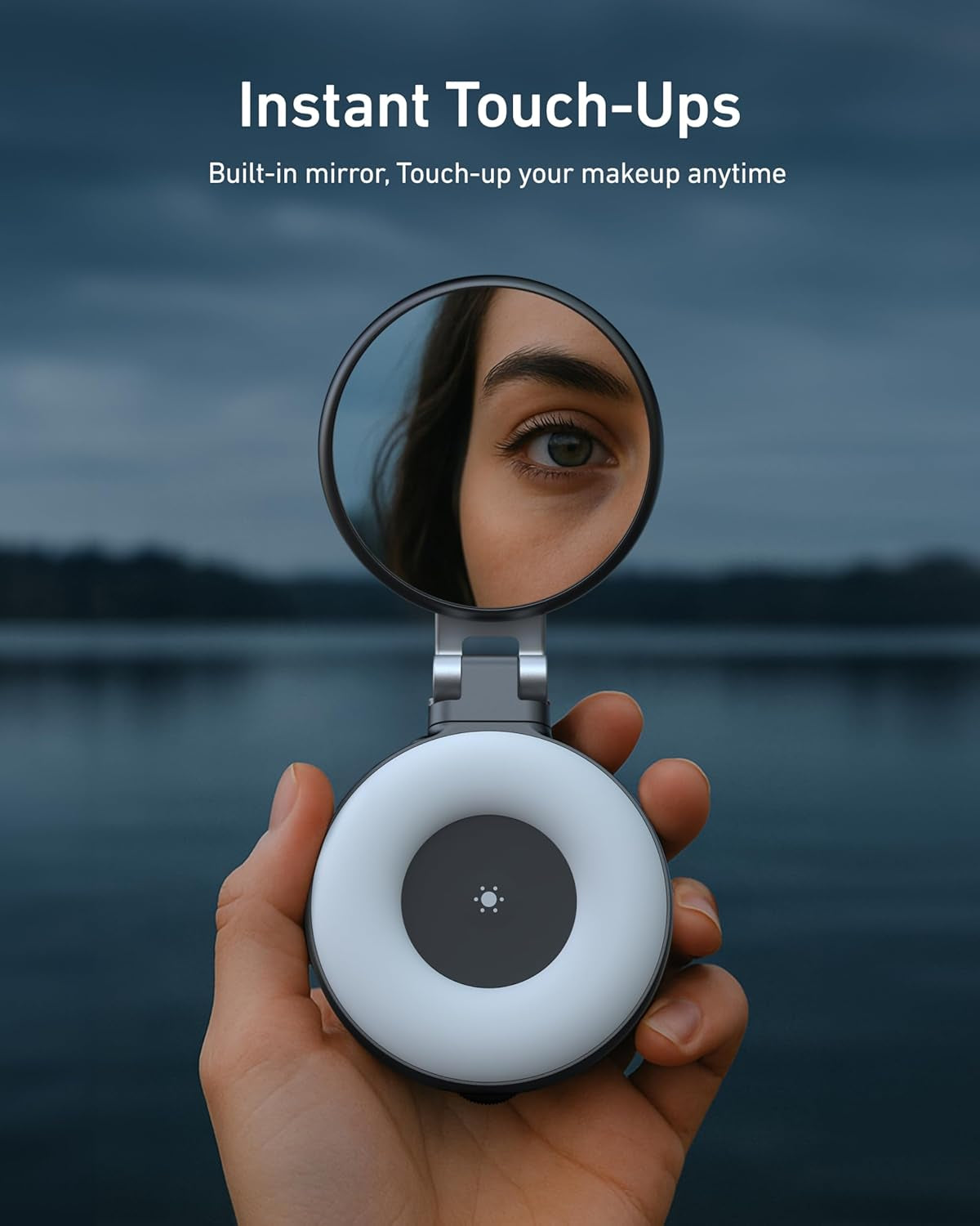 C03 Magnetic Selfie Light, 3-In-1 Magnetic Beauty Selfie Light for Phones, CRI97 360° LED Portable Light W/Mirror for Iphone/Android for Selfies/Photography/Tiktok/Zoom Calls/Video (Black)