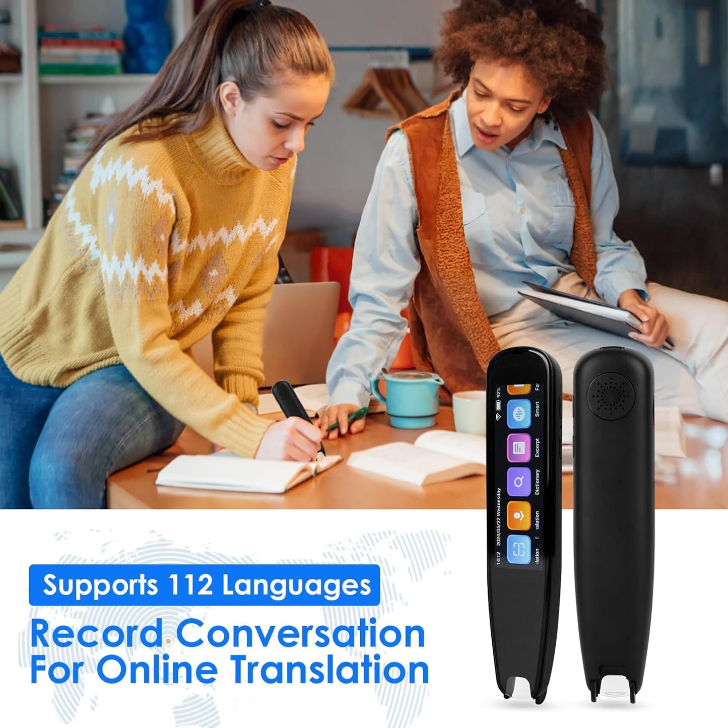 Scan Reader Pen, 112 Languages Scan Translator Pen, Smart Reading Pen for Dyslexia, Elderly, Kids, Students, Supports Speech & Scan to Text, Real Time Pen Reader Scanner