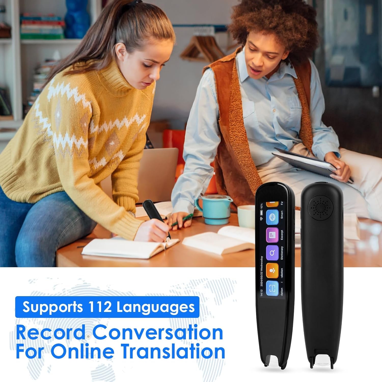 Scan Reader Pen, 112 Languages Scan Translator Pen, Smart Reading Pen for Dyslexia, Elderly, Kids, Students, Supports Speech & Scan to Text, Real Time Pen Reader Scanner