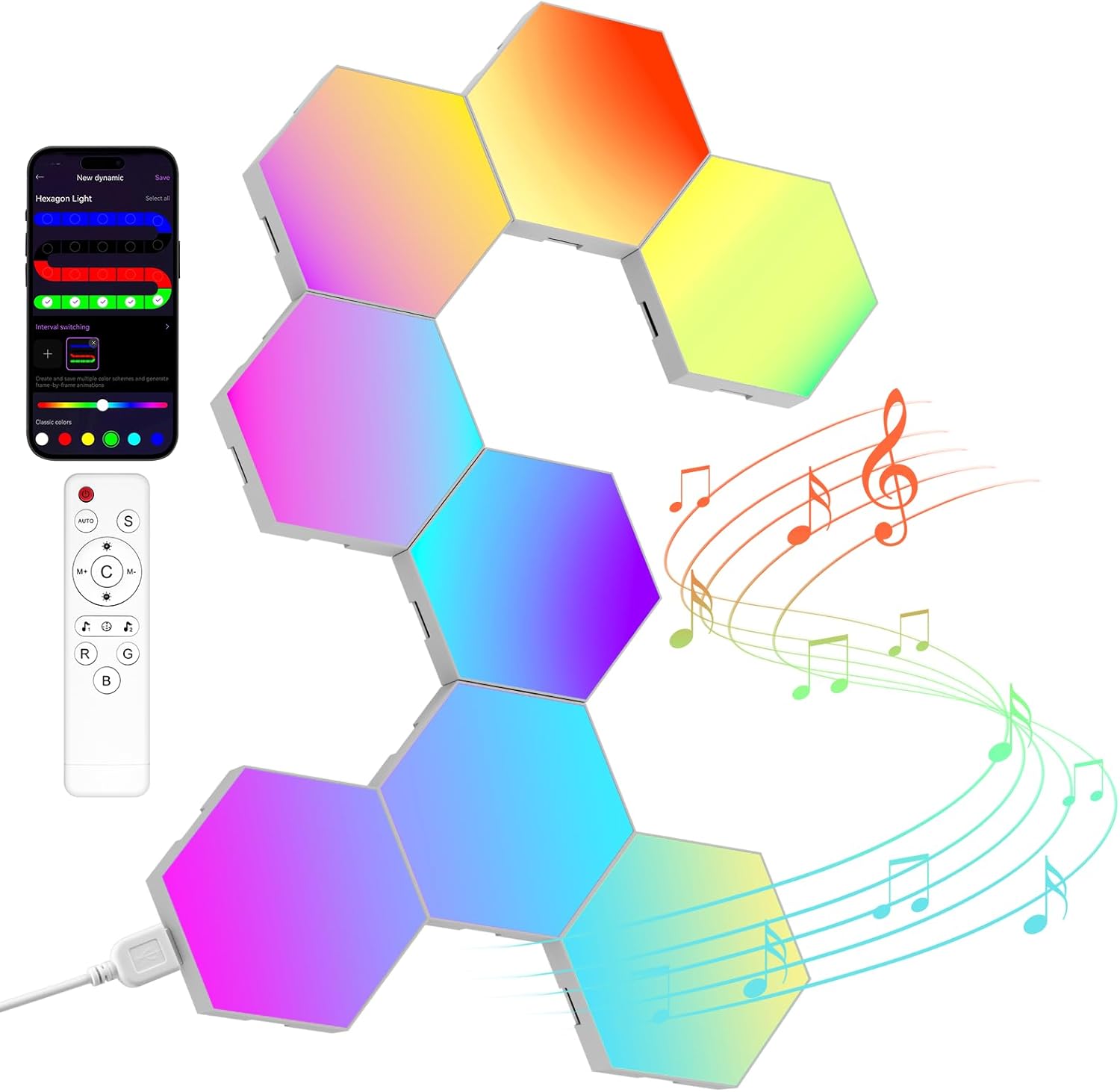 Hexagon LED Gaming Wandleuchte – 8 Stück RGB LED Panels, Musik-Sync & App-Steuerung, Modulare Wandbeleuchtung Für Gamer Zimmer, Wohnzimmer, Wanddeko Und Zimmer Deko