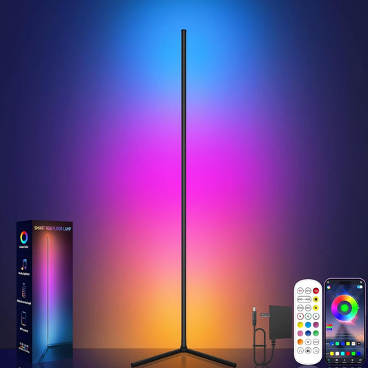 LED Floor Lamp, Smart RGB Corner Lamp, Dimmable Colour Changing Standing Lamp with APP & Remote Control, Music Sync, Modern Mood Corner Floor Lamp for Living Room, Bedroom, Gaming Room