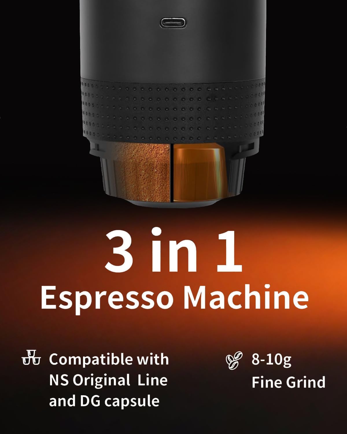 Portable Electric Espresso Machine, 20 Bar Mini Small Car Coffee Maker for Travel, Self-Heating Battery Powered Coffee Brewer Compatible with Ground Coffee & NS Capsules, Black