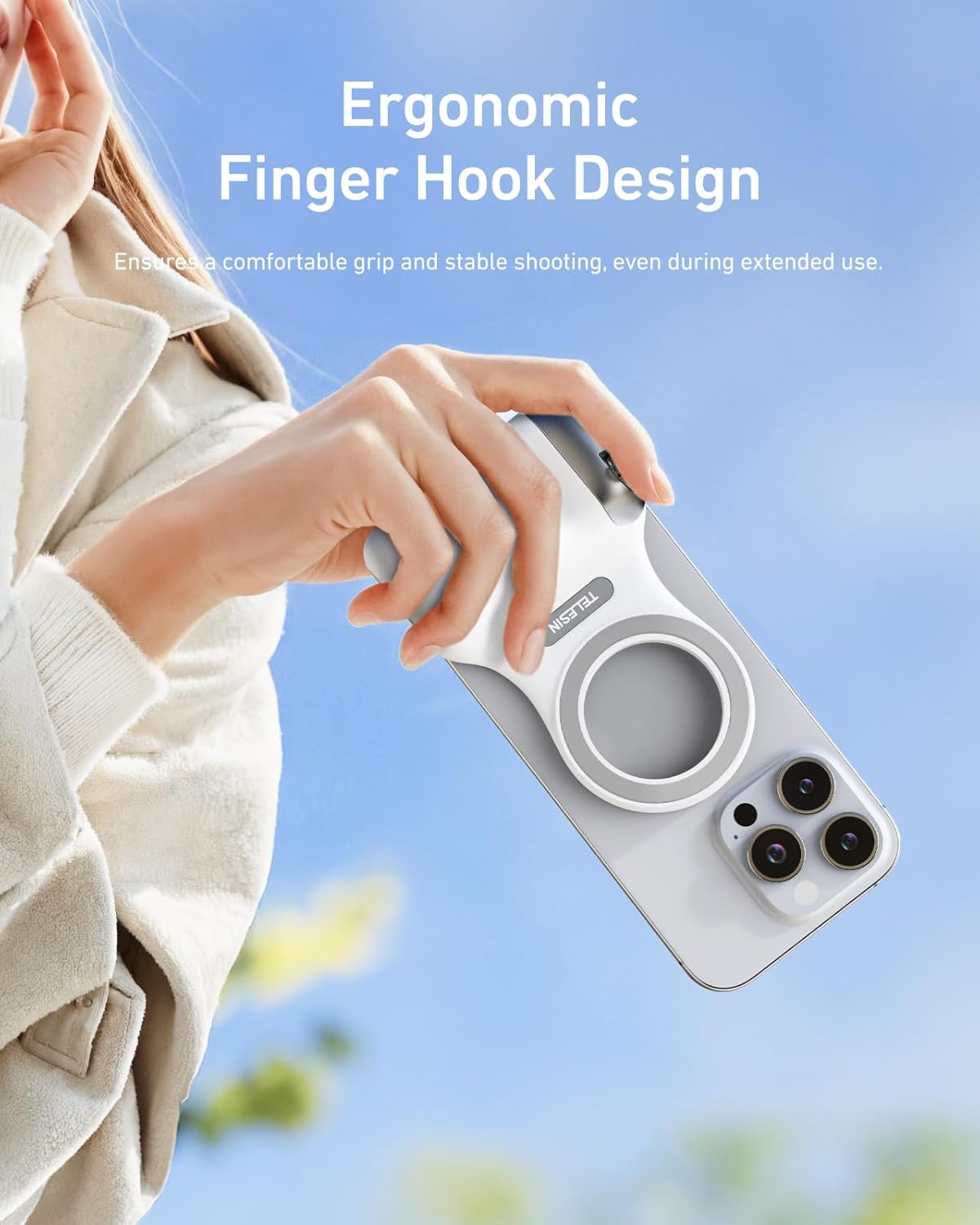 Fun Shot Magnetic Phone Grip, Magnetic Camera DSLR Style Shutter Grip for Iphone & Android W Detachable Bluetooth Control - 1/4" Thread - Comfort Ergonomic Phone Camera Grip