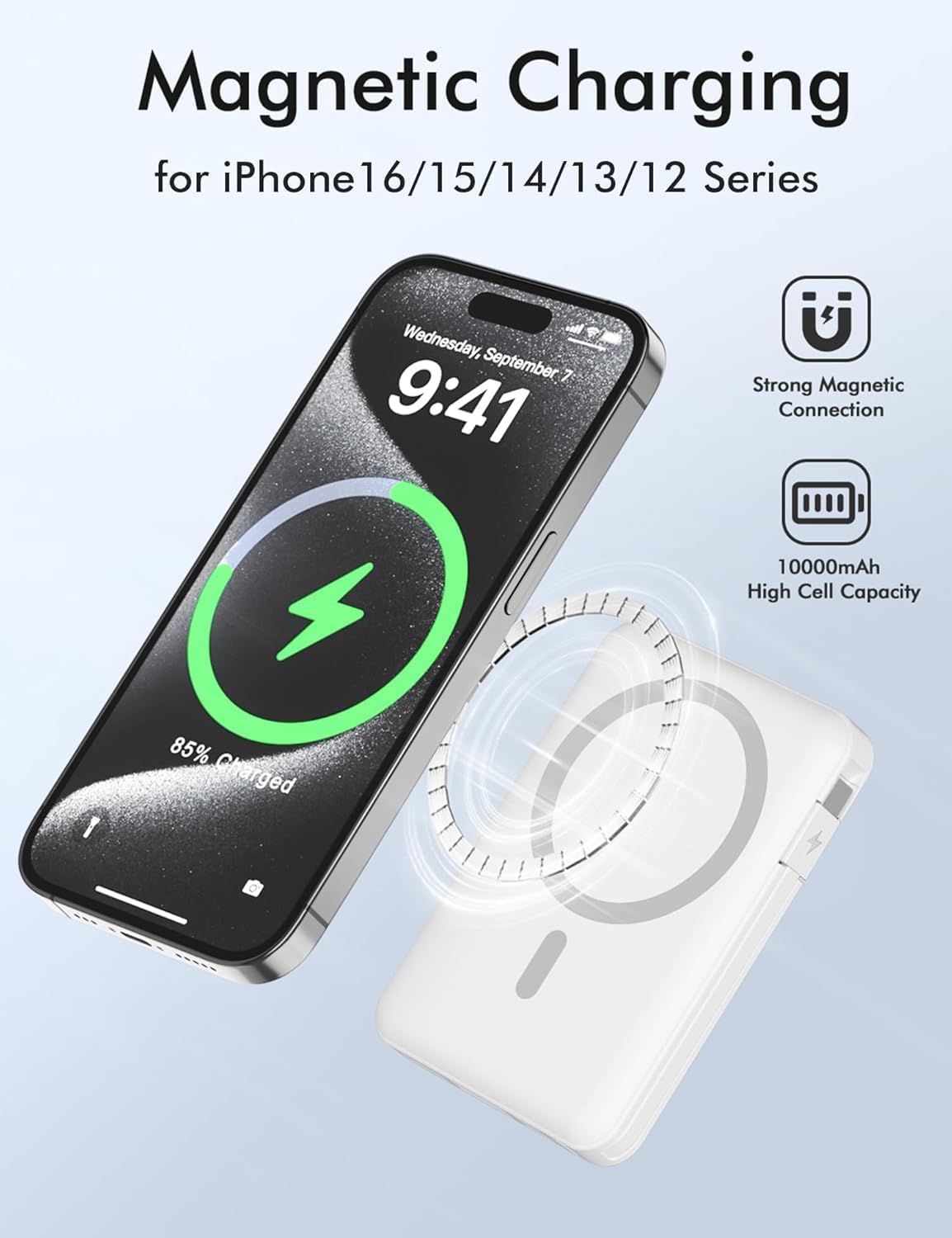 Wireless Magnetic Power Bank, Ultra-Slim Portable Charger 10000Mah, 20W Fast Charging Compact High-Speed Battery Pack, Wireless Powerbank for Iphone 17 16 15 14 13 12 plus Pro Max Mini Ipad Galaxy