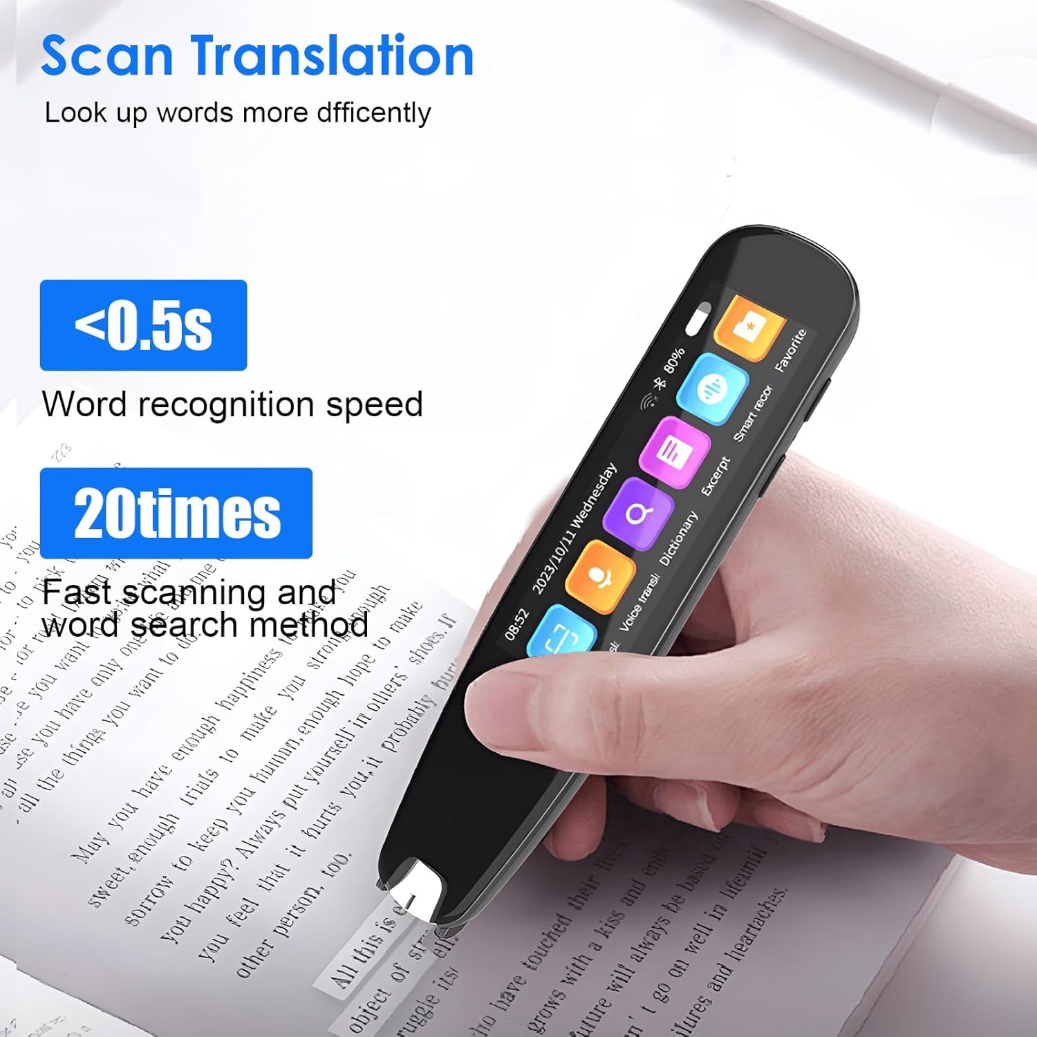 Scan Reader Pen, 112 Languages Scan Translator Pen, Smart Reading Pen for Dyslexia, Elderly, Kids, Students, Supports Speech & Scan to Text, Real Time Pen Reader Scanner