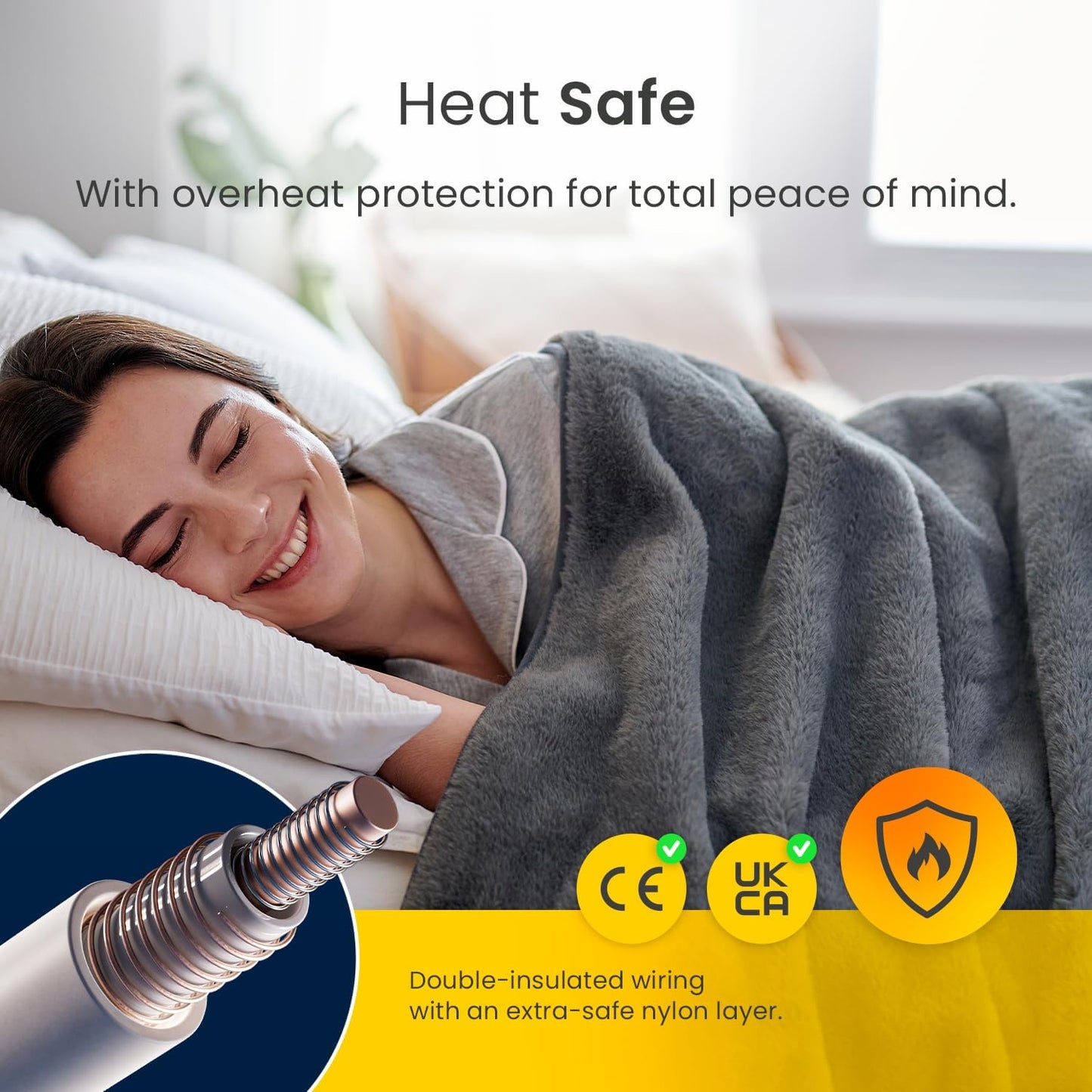 ® Luxury Faux Fur Heated Throw - Electric Heated Blanket with 9 Heat Settings, 9 Hour Timer and Overheat Protection - Machine Washable with Remote Control - Grey Fur Throw