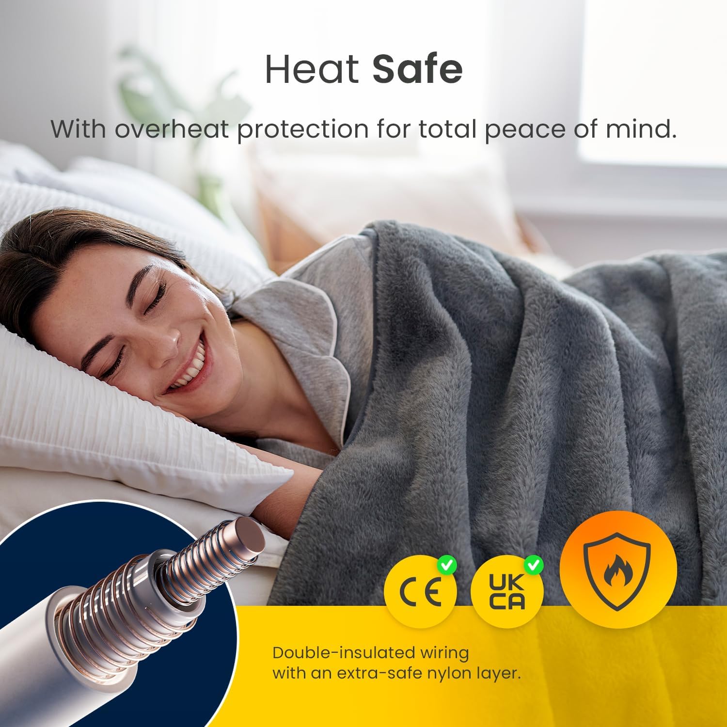 ® Luxury Faux Fur Heated Throw - Electric Heated Blanket with 9 Heat Settings, 9 Hour Timer and Overheat Protection - Machine Washable with Remote Control - Grey Fur Throw