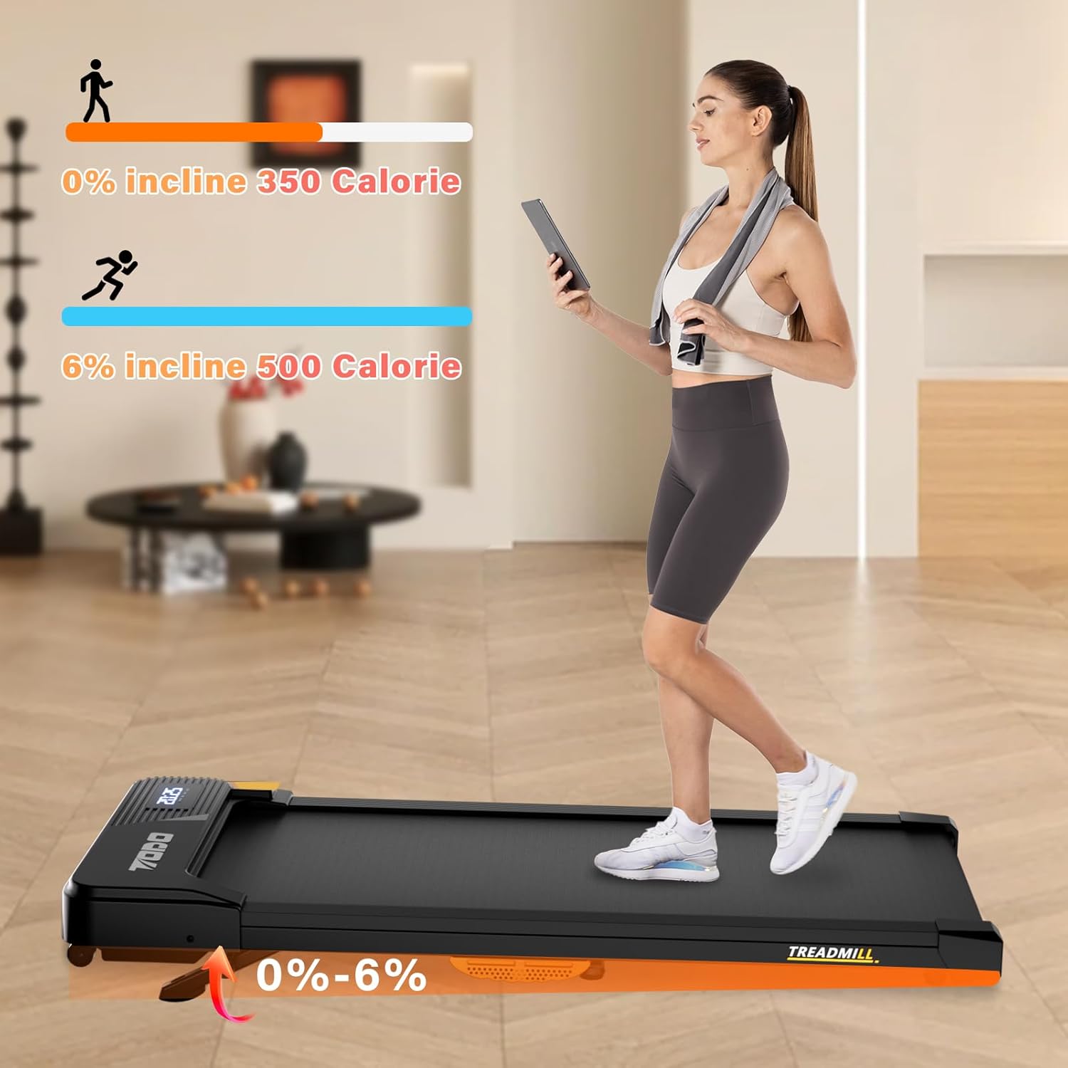 Walking Pad with Incline for Home, 3 in 1 under Desk Treadmill with Remote Control and App, 2.5HP 1-6KM/H Portable Walking Treadmill, Capacity 110 Kg