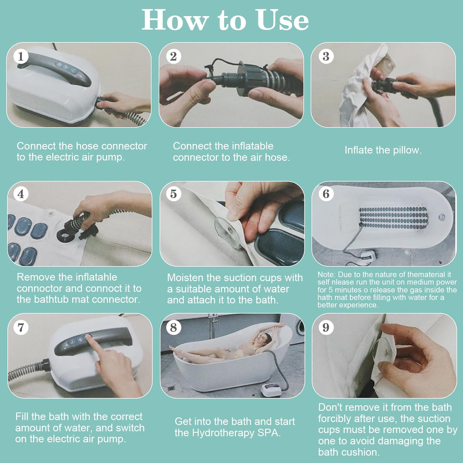 Bubble Bath Mat Electric Portable Spa Bathtub Non-Slip Mat Waterproof Full Body Massager with Suction Cup Bottom Adjustable Bubble Bath Thermal Massager Machine