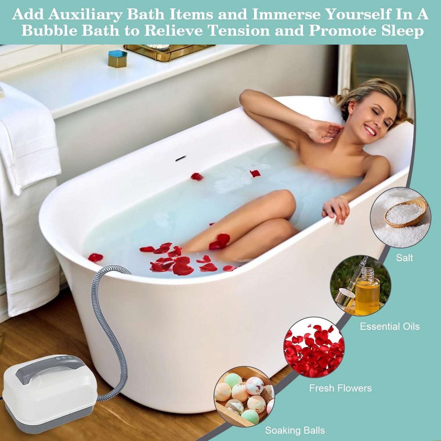 Bubble Bath Mat Electric Portable Spa Bathtub Non-Slip Mat Waterproof Full Body Massager with Suction Cup Bottom Adjustable Bubble Bath Thermal Massager Machine
