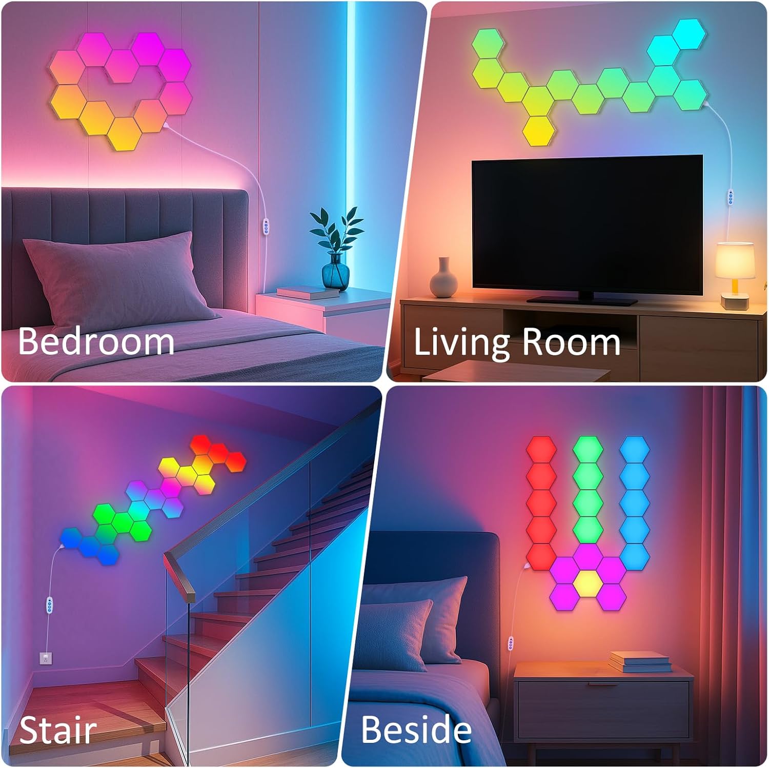 Hexagon LED Gaming Wandleuchte – 8 Stück RGB LED Panels, Musik-Sync & App-Steuerung, Modulare Wandbeleuchtung Für Gamer Zimmer, Wohnzimmer, Wanddeko Und Zimmer Deko
