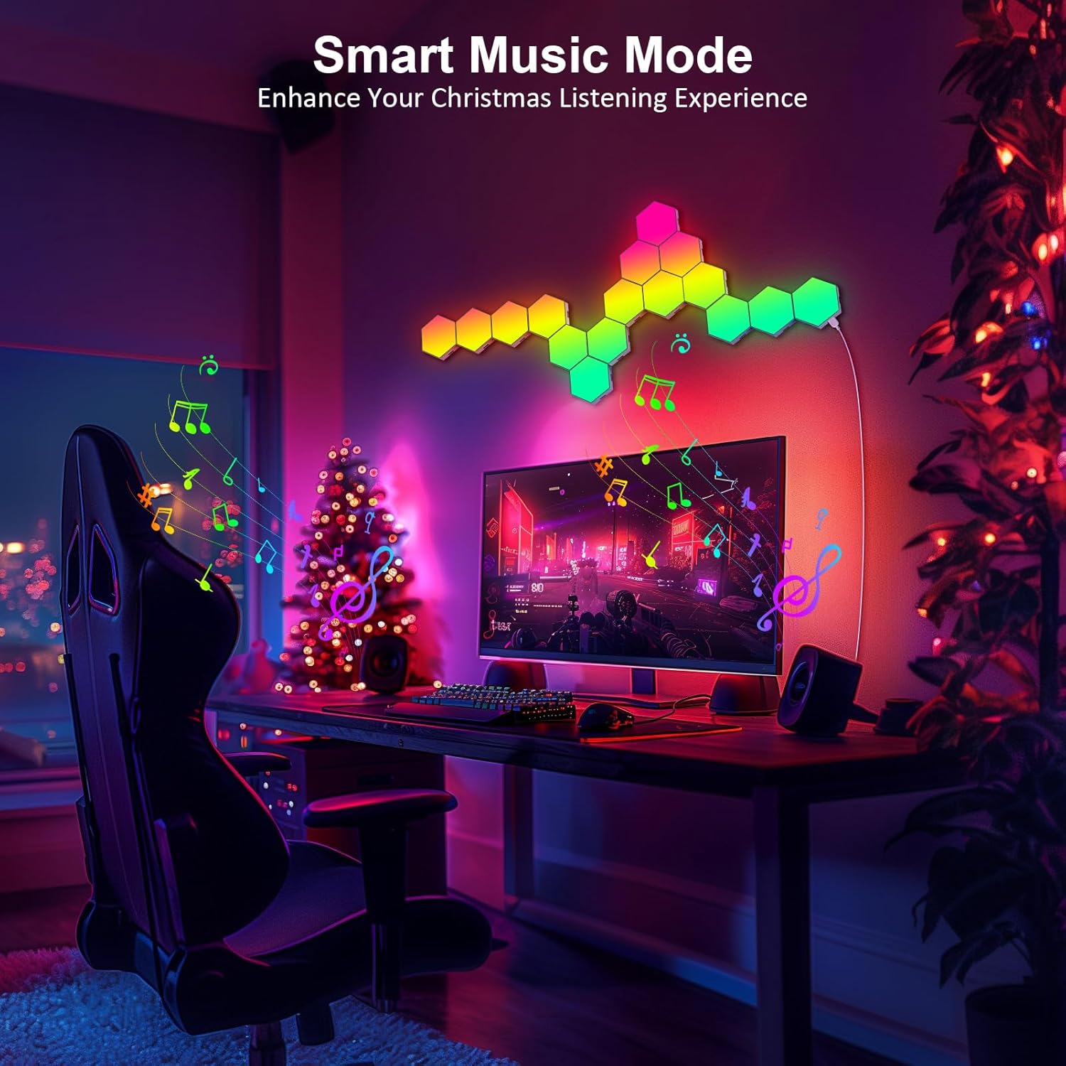 Hexagon LED Gaming Wandleuchte – 8 Stück RGB LED Panels, Musik-Sync & App-Steuerung, Modulare Wandbeleuchtung Für Gamer Zimmer, Wohnzimmer, Wanddeko Und Zimmer Deko