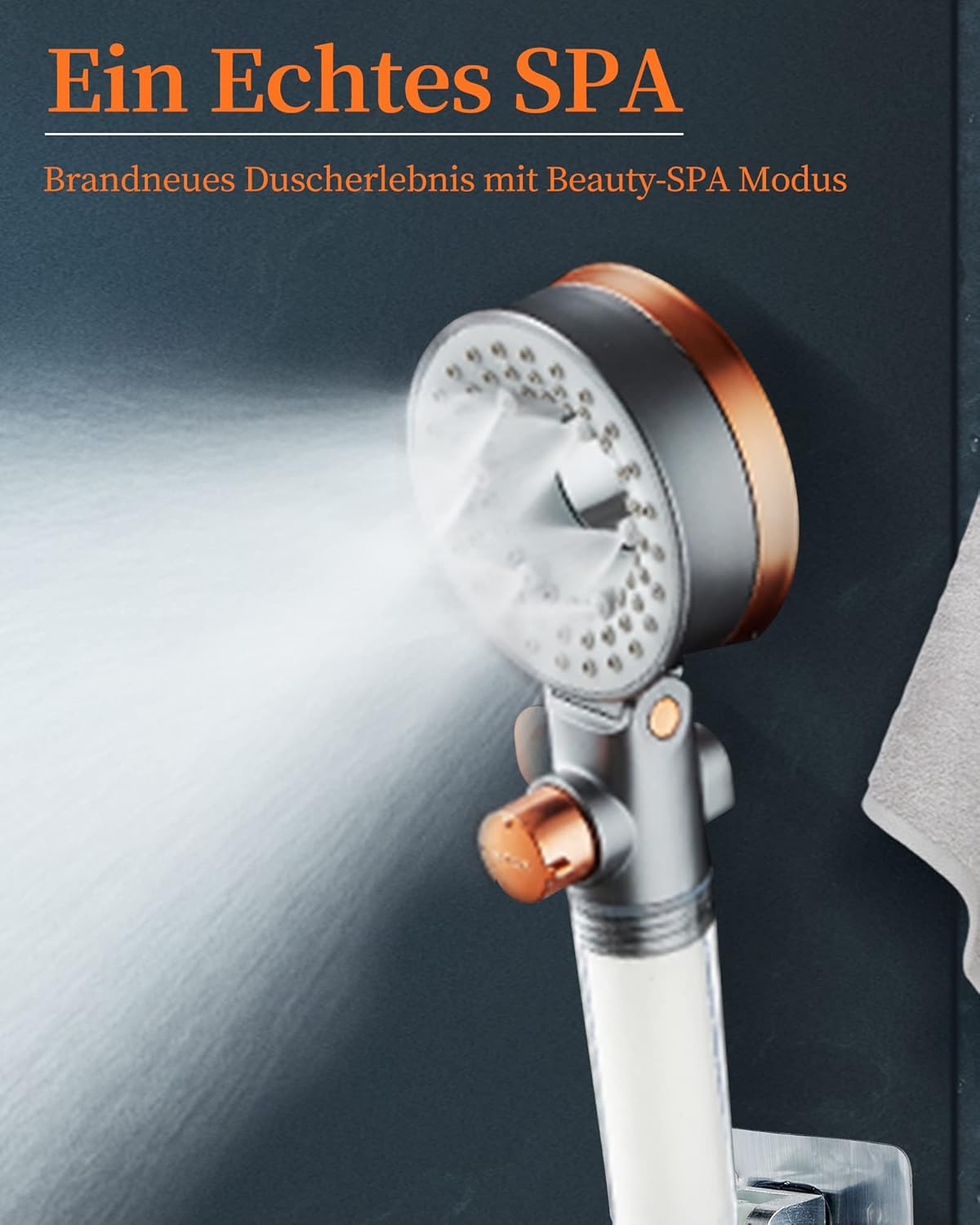 Sparduschkopf Wassersparend Mit 3 Strahlarten, Druckerhöhend Handbrause Mit Filter Gegen Kalk, Regendusche Duschköpfe, Duschsparkopf Wassersparend Mit Stoppfunktion, SPA Brausekopf Dusche