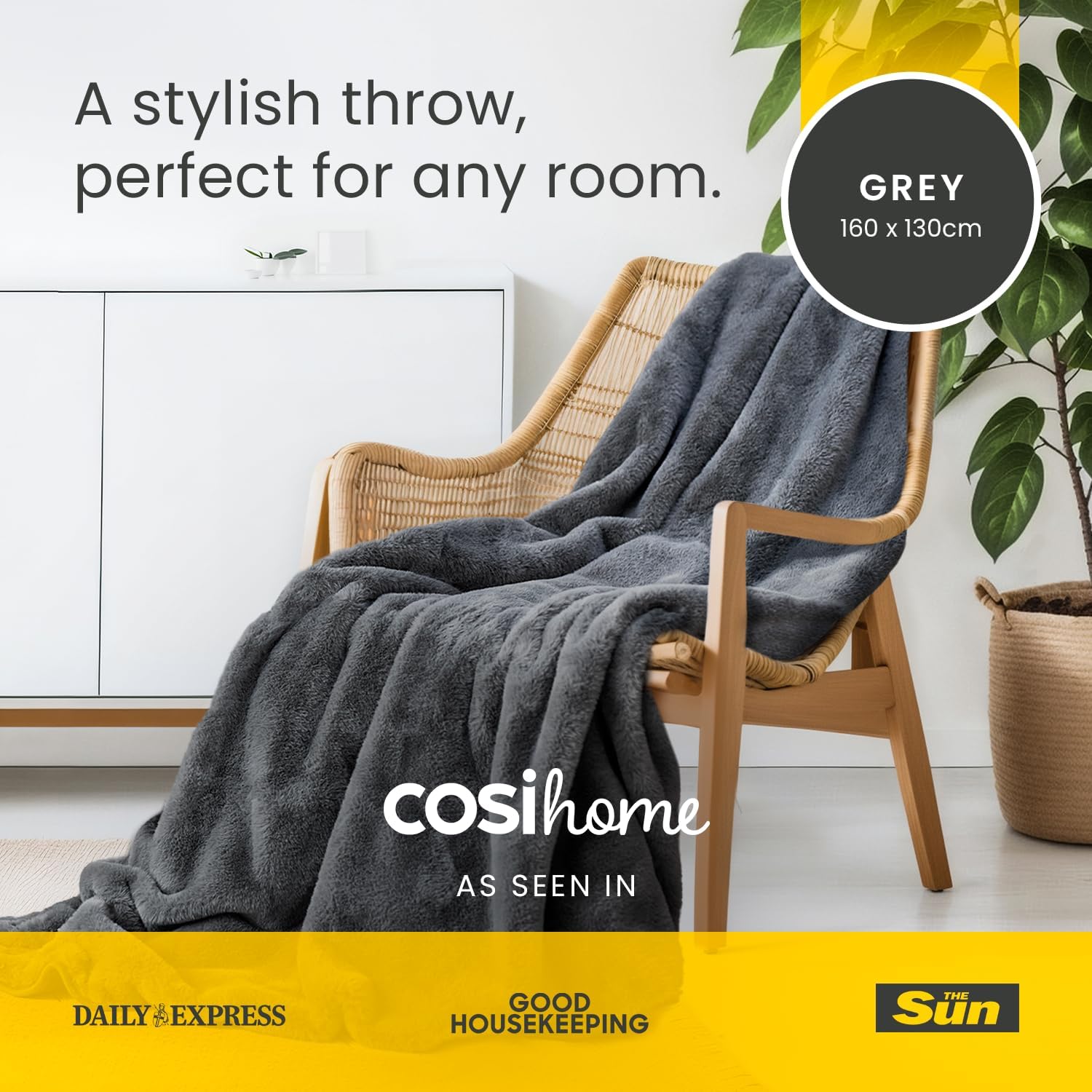 ® Luxury Faux Fur Heated Throw - Electric Heated Blanket with 9 Heat Settings, 9 Hour Timer and Overheat Protection - Machine Washable with Remote Control - Grey Fur Throw