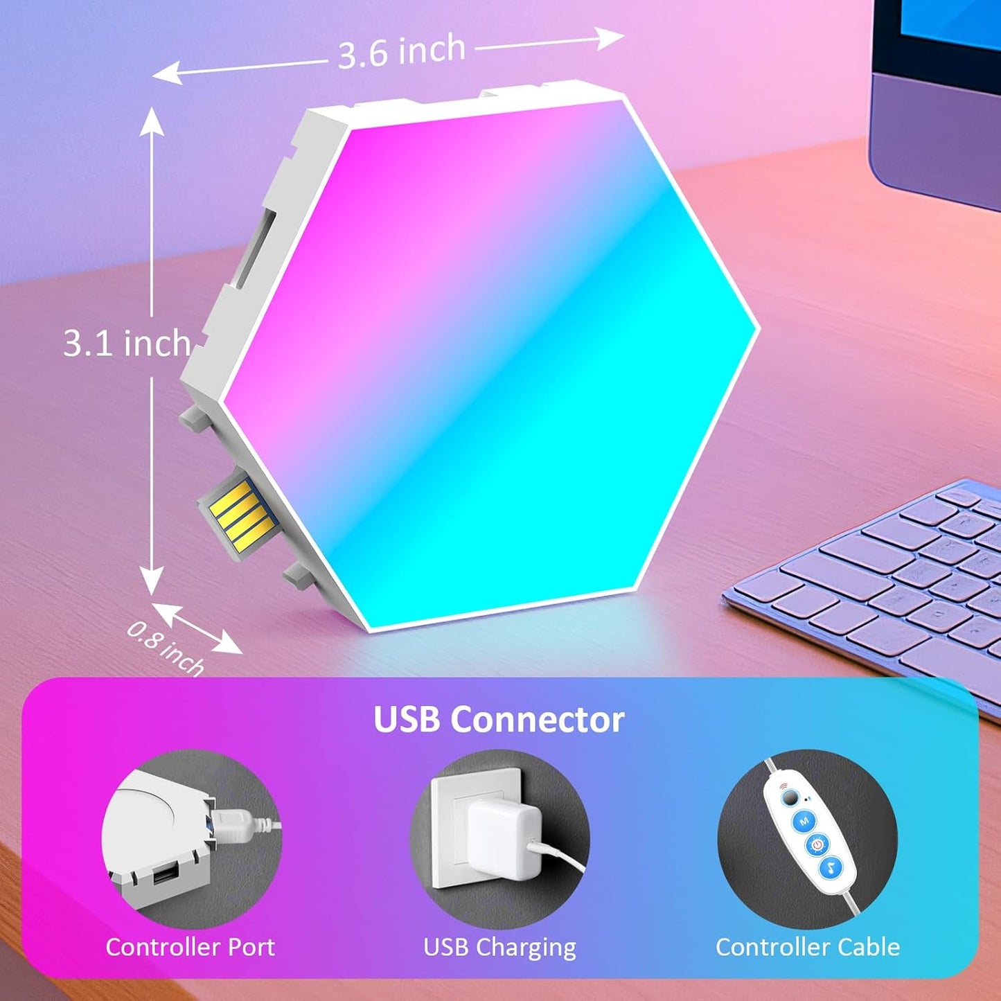 Hexagon LED Gaming Wandleuchte – 8 Stück RGB LED Panels, Musik-Sync & App-Steuerung, Modulare Wandbeleuchtung Für Gamer Zimmer, Wohnzimmer, Wanddeko Und Zimmer Deko