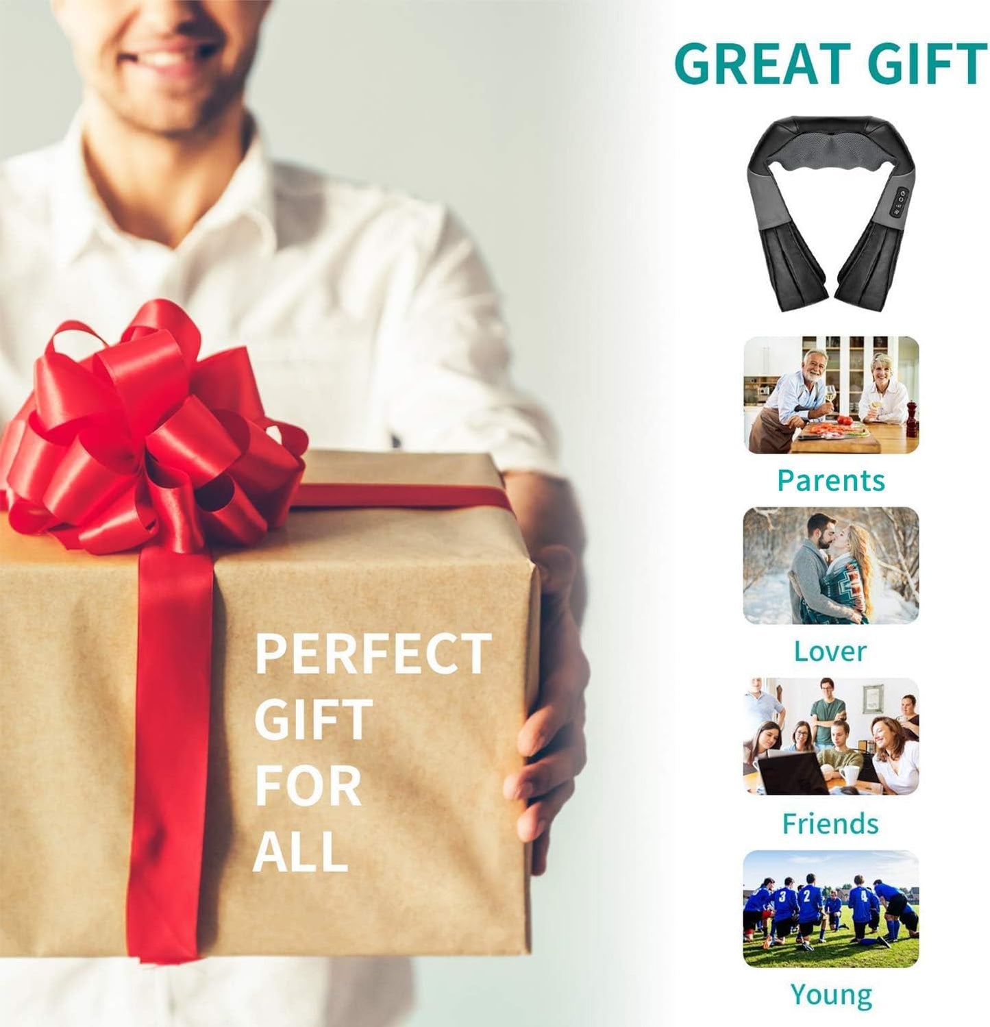 Neck Back Massager, Shoulder Massager with Heat, Deep Tissue 3D Kneading Pressure Shiatsu Electric Massage for Muscle Pain for Office Chair Car & Home Use (Black)