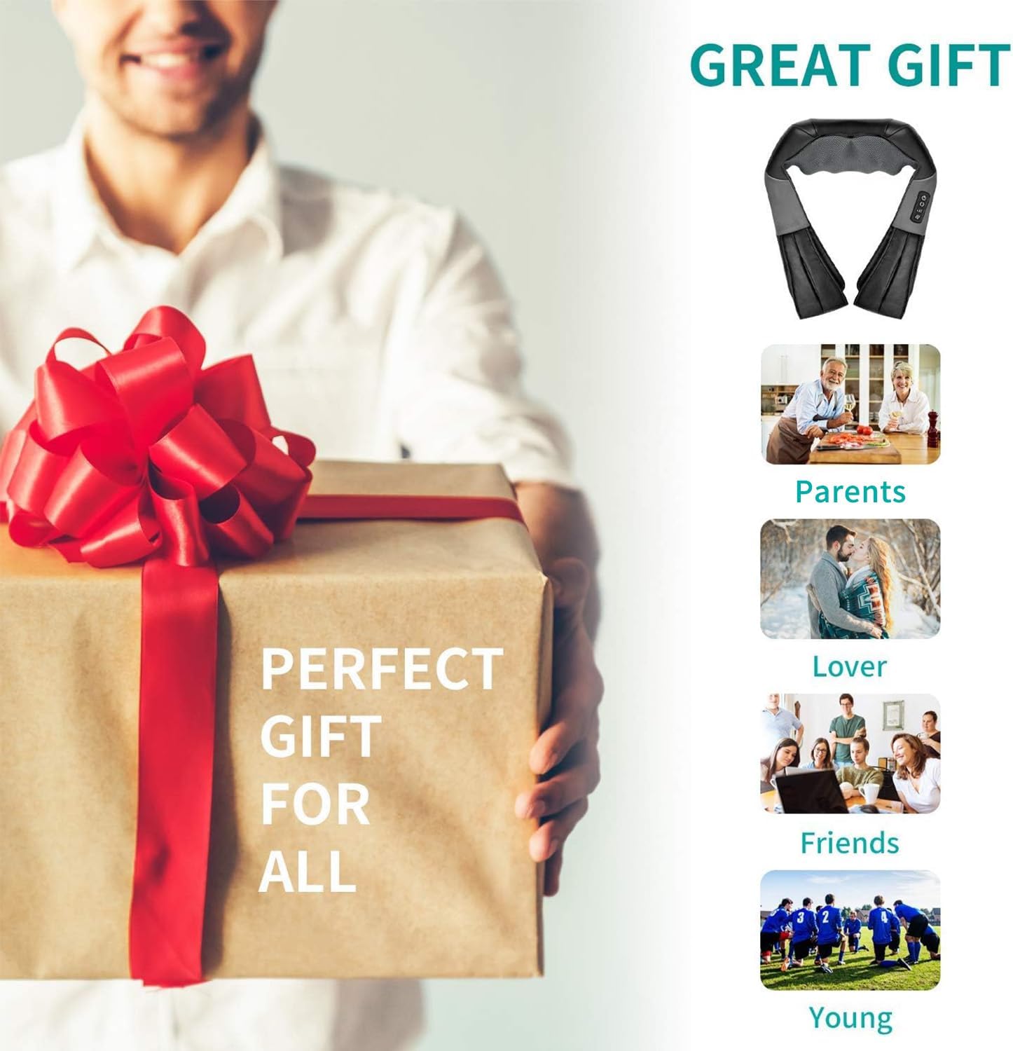 Neck Back Massager, Shoulder Massager with Heat, Deep Tissue 3D Kneading Pressure Shiatsu Electric Massage for Muscle Pain for Office Chair Car & Home Use (Black)