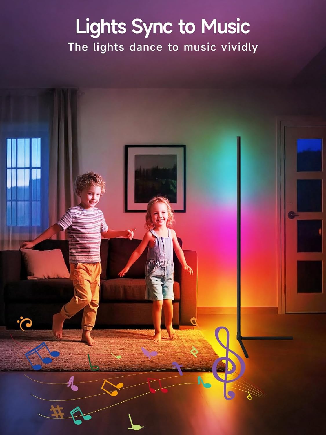 LED Floor Lamp, Smart RGB Corner Lamp, Dimmable Colour Changing Standing Lamp with APP & Remote Control, Music Sync, Modern Mood Corner Floor Lamp for Living Room, Bedroom, Gaming Room