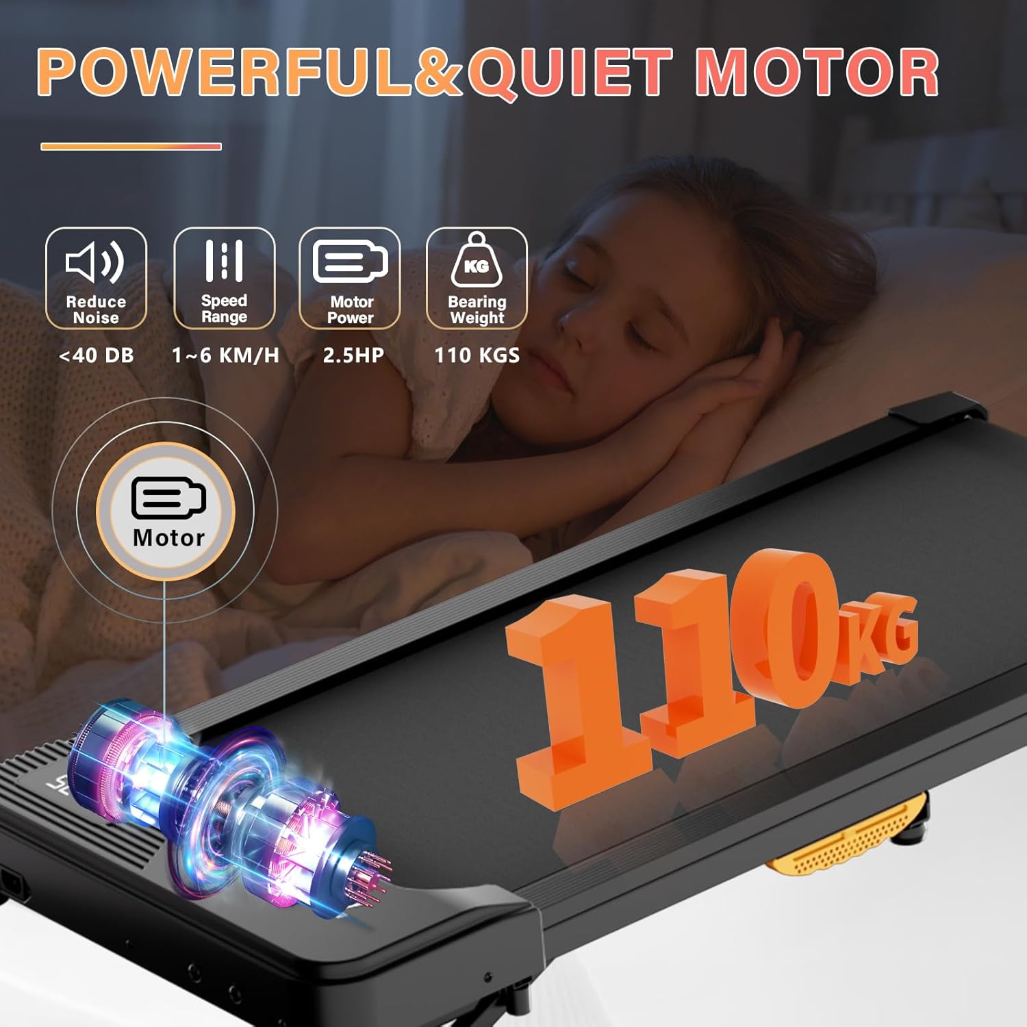 Walking Pad with Incline for Home, 3 in 1 under Desk Treadmill with Remote Control and App, 2.5HP 1-6KM/H Portable Walking Treadmill, Capacity 110 Kg