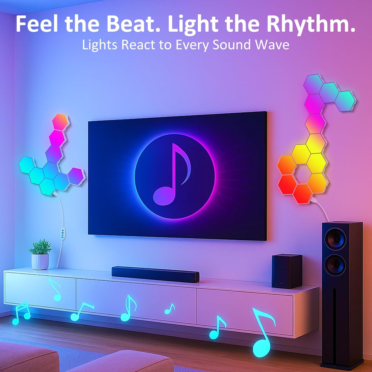 Hexagon LED Gaming Wandleuchte – 8 Stück RGB LED Panels, Musik-Sync & App-Steuerung, Modulare Wandbeleuchtung Für Gamer Zimmer, Wohnzimmer, Wanddeko Und Zimmer Deko