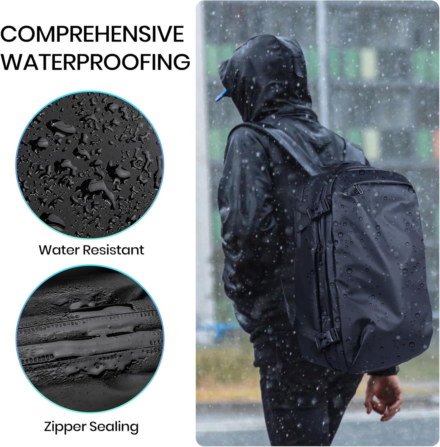 Travel Smart: Expandable 30L-60L Waterproof Backpack with USB Charging, Air Pump Comfort & 17.3" Laptop Fit