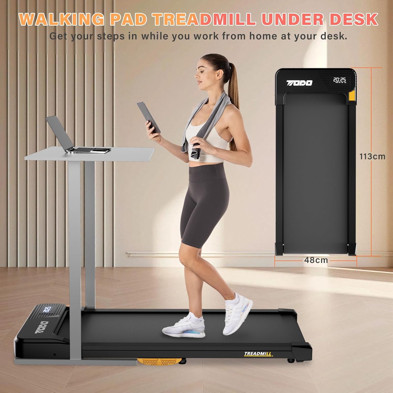 Walking Pad with Incline for Home, 3 in 1 under Desk Treadmill with Remote Control and App, 2.5HP 1-6KM/H Portable Walking Treadmill, Capacity 110 Kg