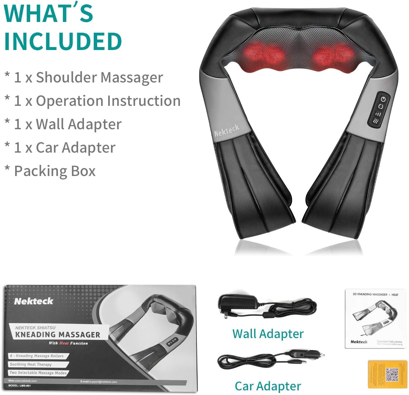 Neck Back Massager, Shoulder Massager with Heat, Deep Tissue 3D Kneading Pressure Shiatsu Electric Massage for Muscle Pain for Office Chair Car & Home Use (Black)