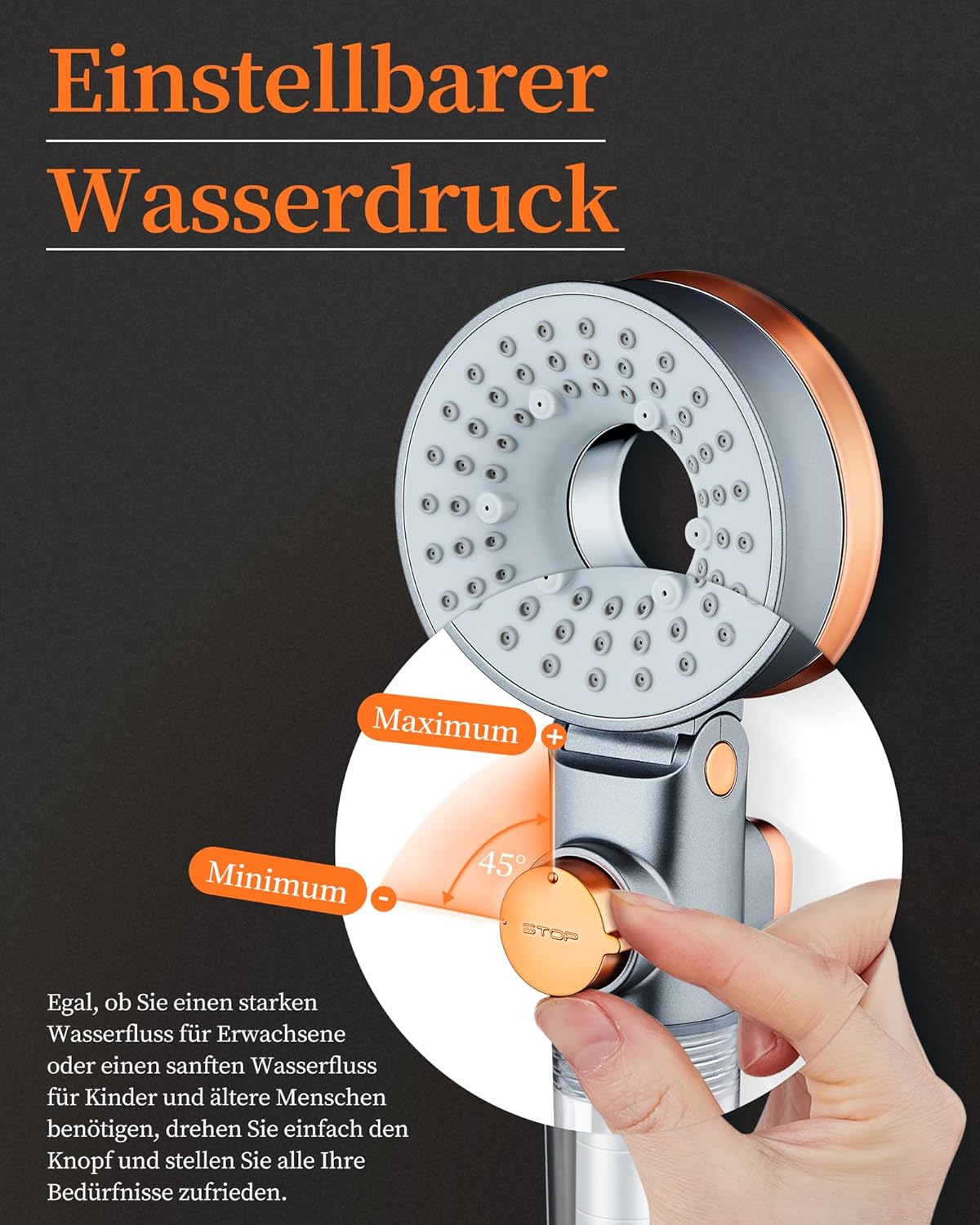 Sparduschkopf Wassersparend Mit 3 Strahlarten, Druckerhöhend Handbrause Mit Filter Gegen Kalk, Regendusche Duschköpfe, Duschsparkopf Wassersparend Mit Stoppfunktion, SPA Brausekopf Dusche