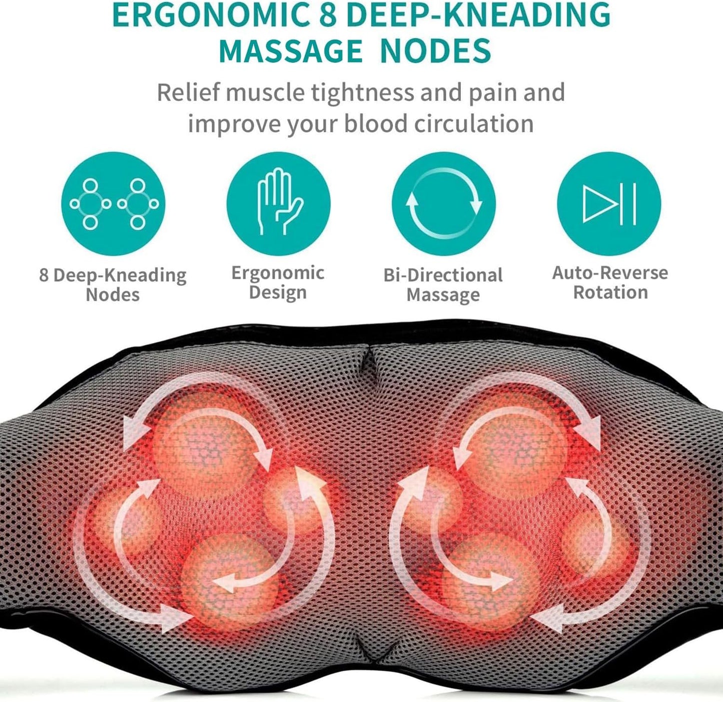 Neck Back Massager, Shoulder Massager with Heat, Deep Tissue 3D Kneading Pressure Shiatsu Electric Massage for Muscle Pain for Office Chair Car & Home Use (Black)