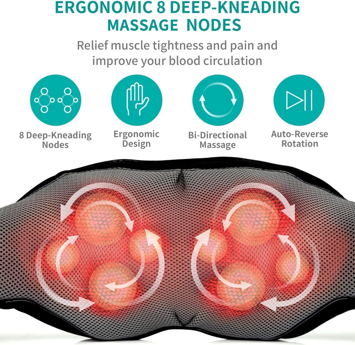 Neck Back Massager, Shoulder Massager with Heat, Deep Tissue 3D Kneading Pressure Shiatsu Electric Massage for Muscle Pain for Office Chair Car & Home Use (Black)