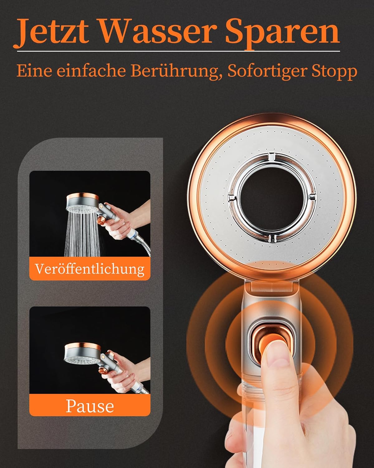 Sparduschkopf Wassersparend Mit 3 Strahlarten, Druckerhöhend Handbrause Mit Filter Gegen Kalk, Regendusche Duschköpfe, Duschsparkopf Wassersparend Mit Stoppfunktion, SPA Brausekopf Dusche