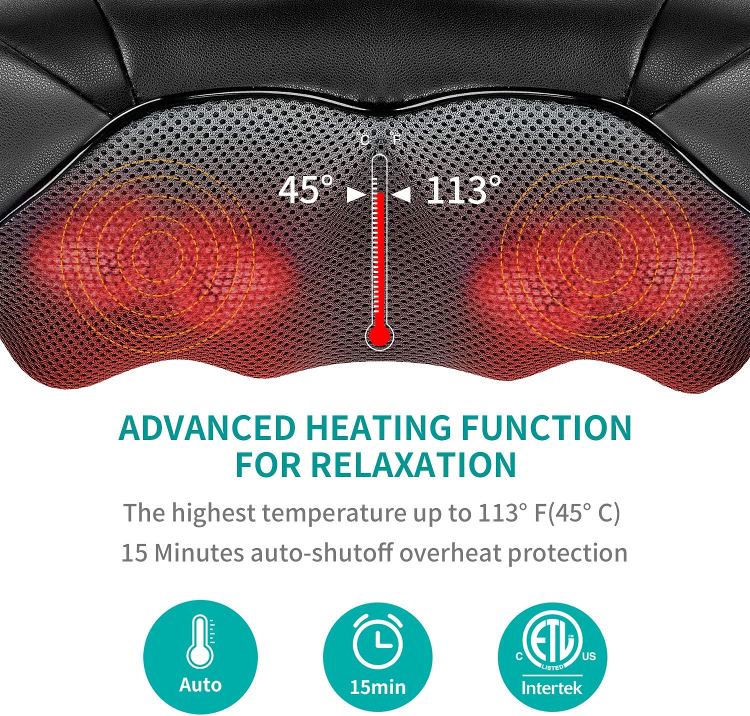 Neck Back Massager, Shoulder Massager with Heat, Deep Tissue 3D Kneading Pressure Shiatsu Electric Massage for Muscle Pain for Office Chair Car & Home Use (Black)