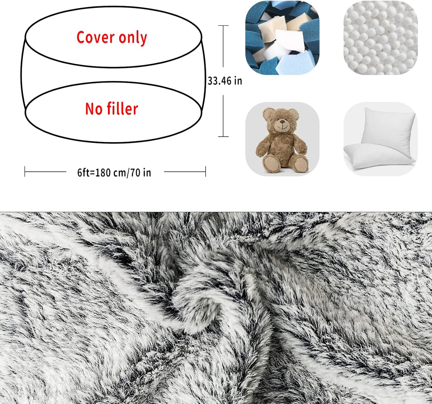 Transform Your Space with Our 6ft Snow Grey Bean Bag Chair Cover - Ultimate Comfort and Style for Lounging, Reading, and Relaxing!