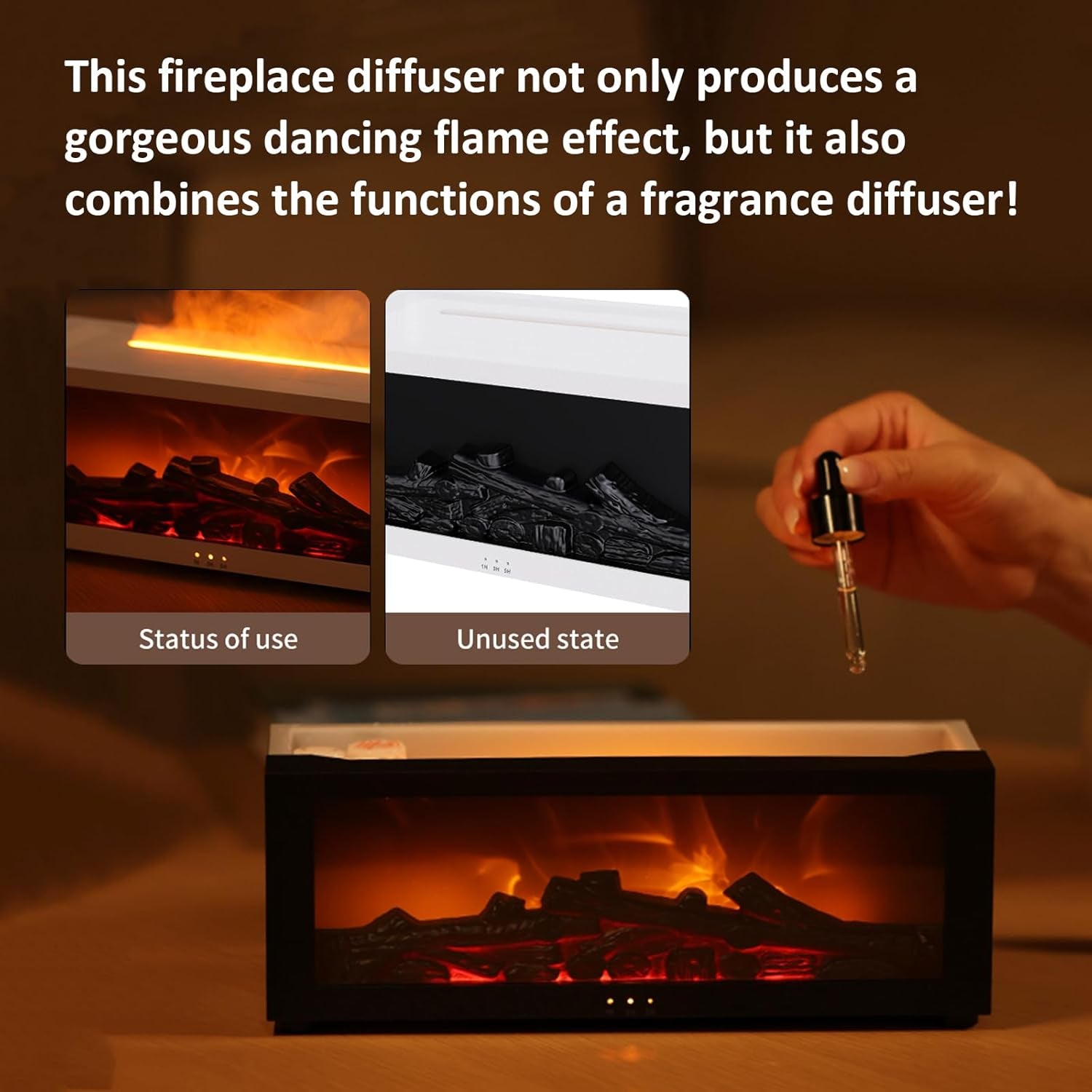 Fireplace Diffuser, Upgrade 7 Colours Flame Diffuser, 150Ml Essential Oil Diffusers with Timer and Waterless Auto off for Home Room Office
