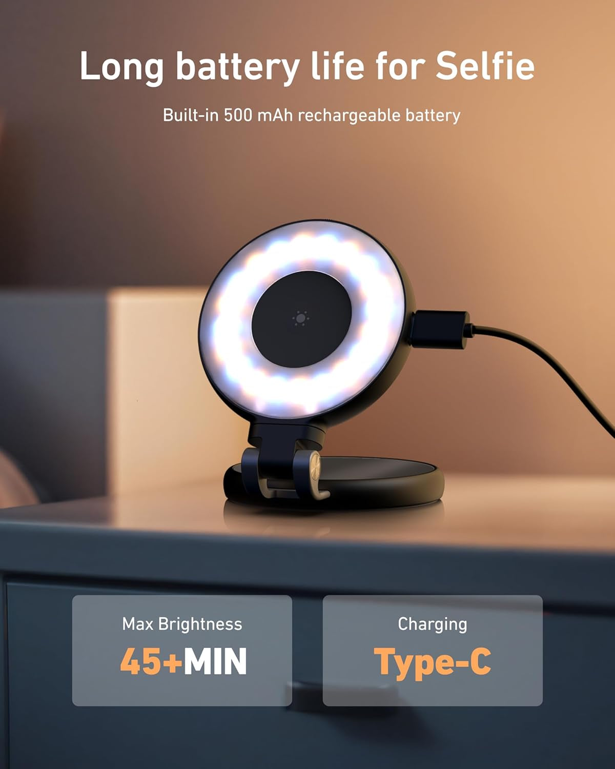 C03 Magnetic Selfie Light, 3-In-1 Magnetic Beauty Selfie Light for Phones, CRI97 360° LED Portable Light W/Mirror for Iphone/Android for Selfies/Photography/Tiktok/Zoom Calls/Video (Black)