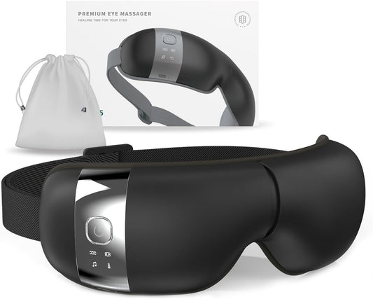 Hubicare Eye Massager with Heat, Vibration, Bluetooth Music & Air Pressure – Portable Eye Therapy for Relaxation, Dry Eyes, Puffiness, Sleep Aid, Gift for Men & Women (Black)