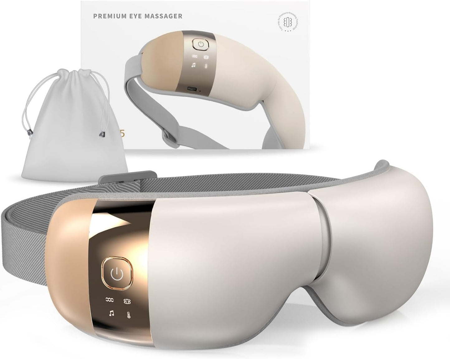 Hubicare Eye Massager with Heat, Vibration, and Music Helps Relieve Strain, Dark Circles, Dryness, and Migraines While Promoting Relaxation and Better Sleep Gift for Men Women (Ivory)