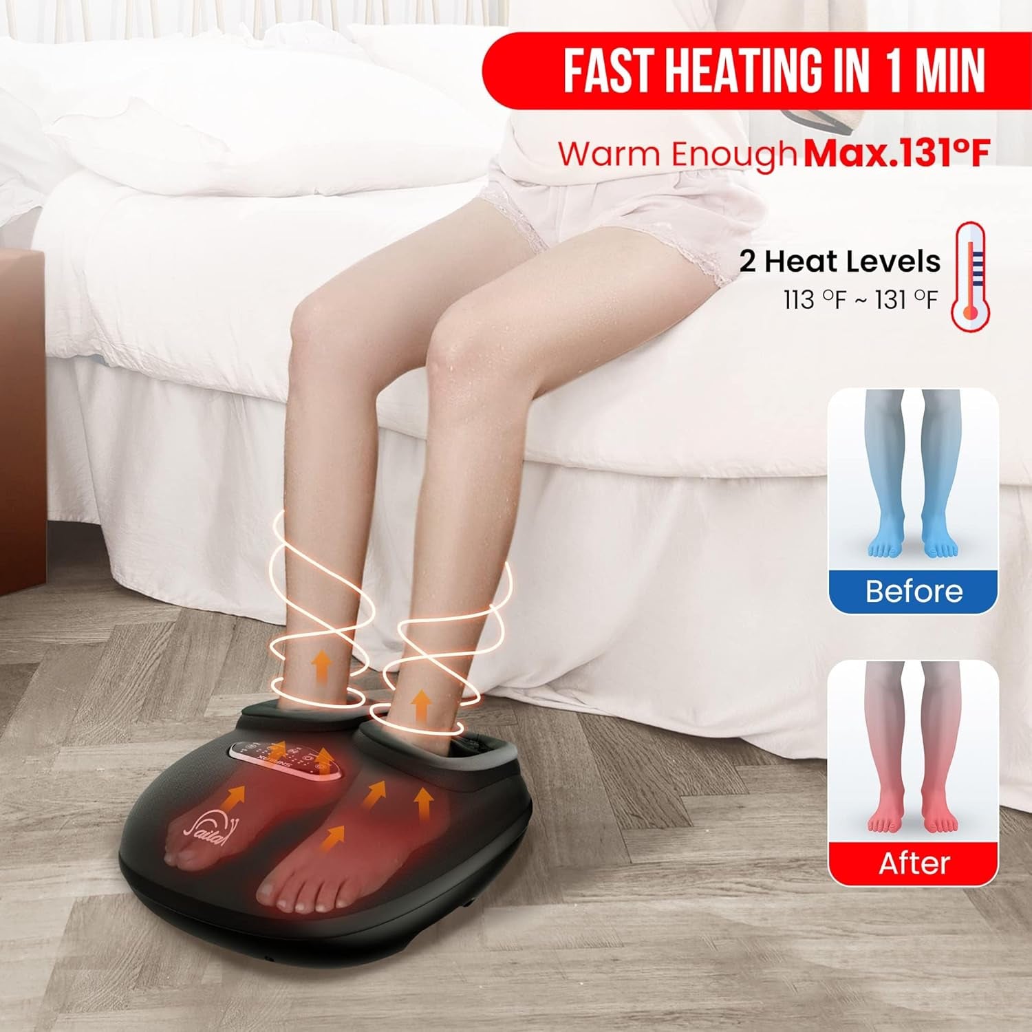 Shiatsu Foot Massager with Heat, Deep Kneading, Compression, Vibration, Feet Massager Machine for Plantar Fasciitis, Neuropathy, Foot Warmer under Desk, Size 13, Gifts for Men, Women…