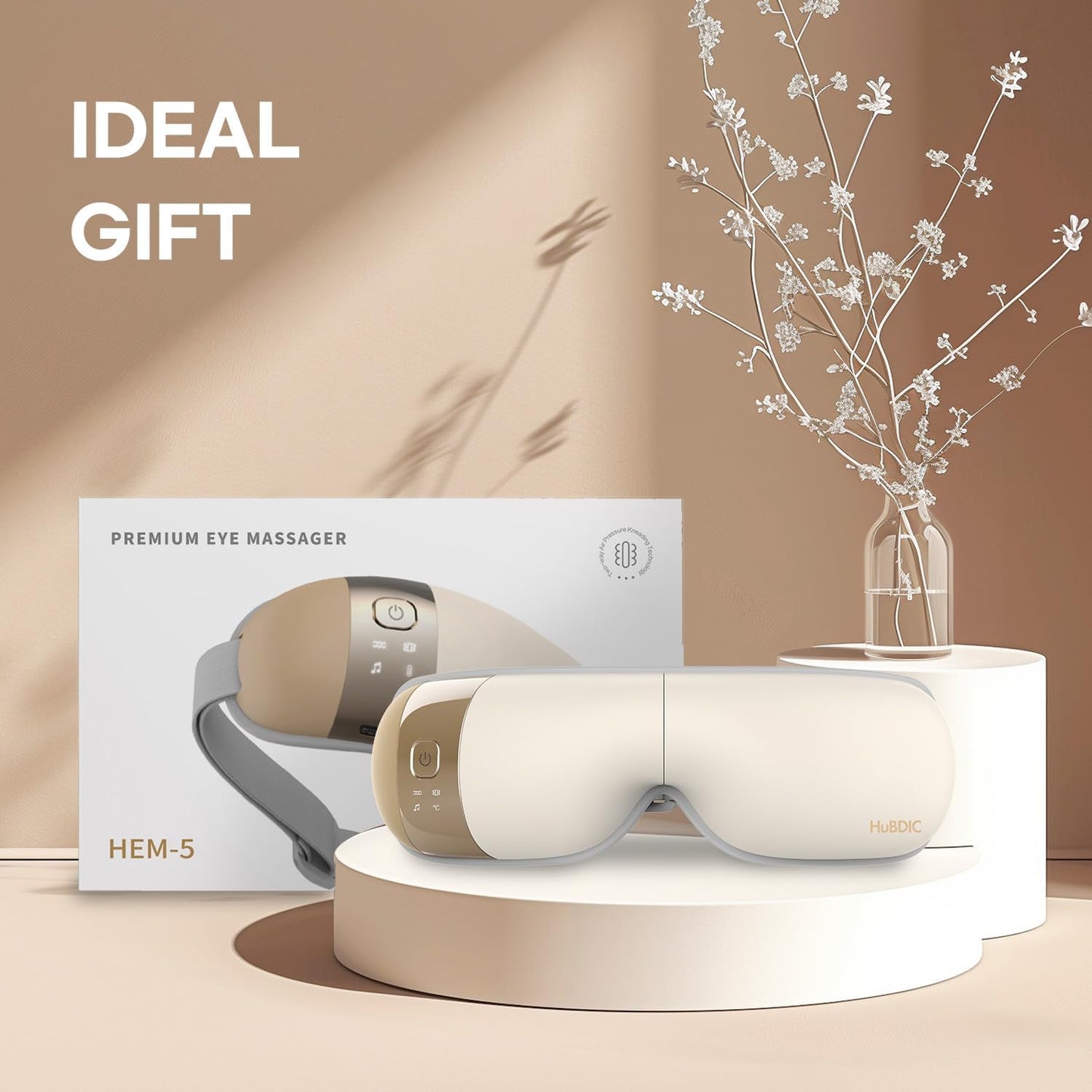 Hubicare Eye Massager with Heat, Vibration, and Music Helps Relieve Strain, Dark Circles, Dryness, and Migraines While Promoting Relaxation and Better Sleep Gift for Men Women (Ivory)