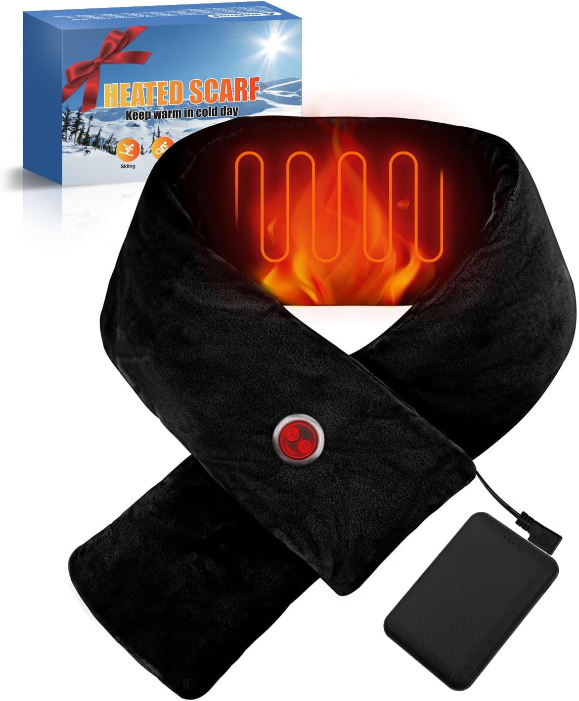 Neck Scarf with 5000Mah Power Bank Features 3 Adjustable Heat Levels up to 8 Hours of Use Rechargeable Heating Scarf for Motorcycling Camping Cycling Outdoor Activities Women & Men