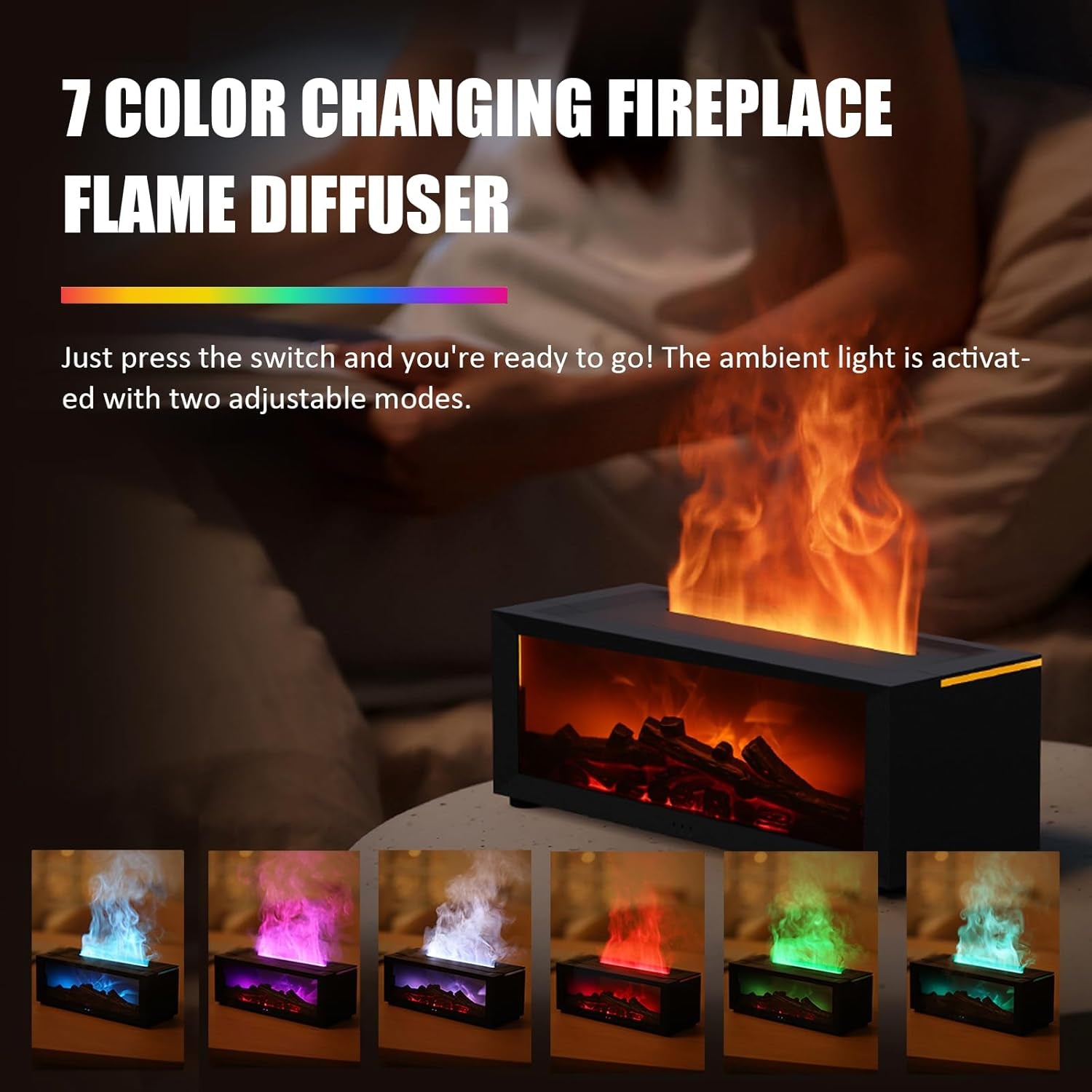 Fireplace Diffuser, Upgrade 7 Colours Flame Diffuser, 150Ml Essential Oil Diffusers with Timer and Waterless Auto off for Home Room Office