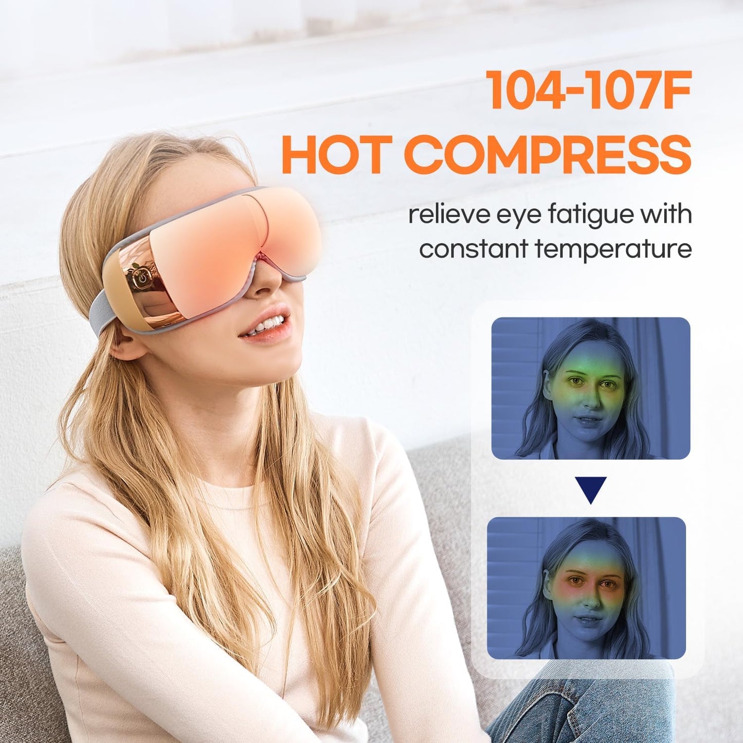 Hubicare Eye Massager with Heat, Vibration, and Music Helps Relieve Strain, Dark Circles, Dryness, and Migraines While Promoting Relaxation and Better Sleep Gift for Men Women (Ivory)