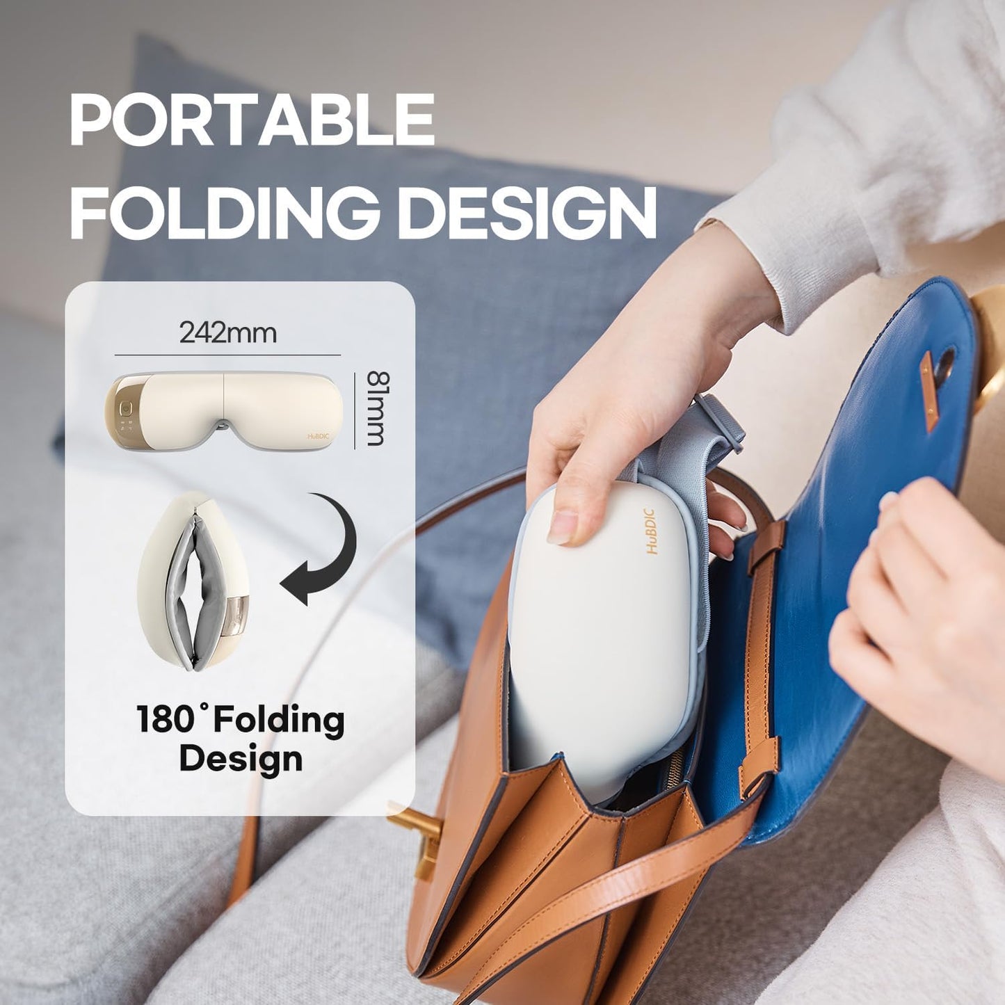 Hubicare Eye Massager with Heat, Vibration, and Music Helps Relieve Strain, Dark Circles, Dryness, and Migraines While Promoting Relaxation and Better Sleep Gift for Men Women (Ivory)