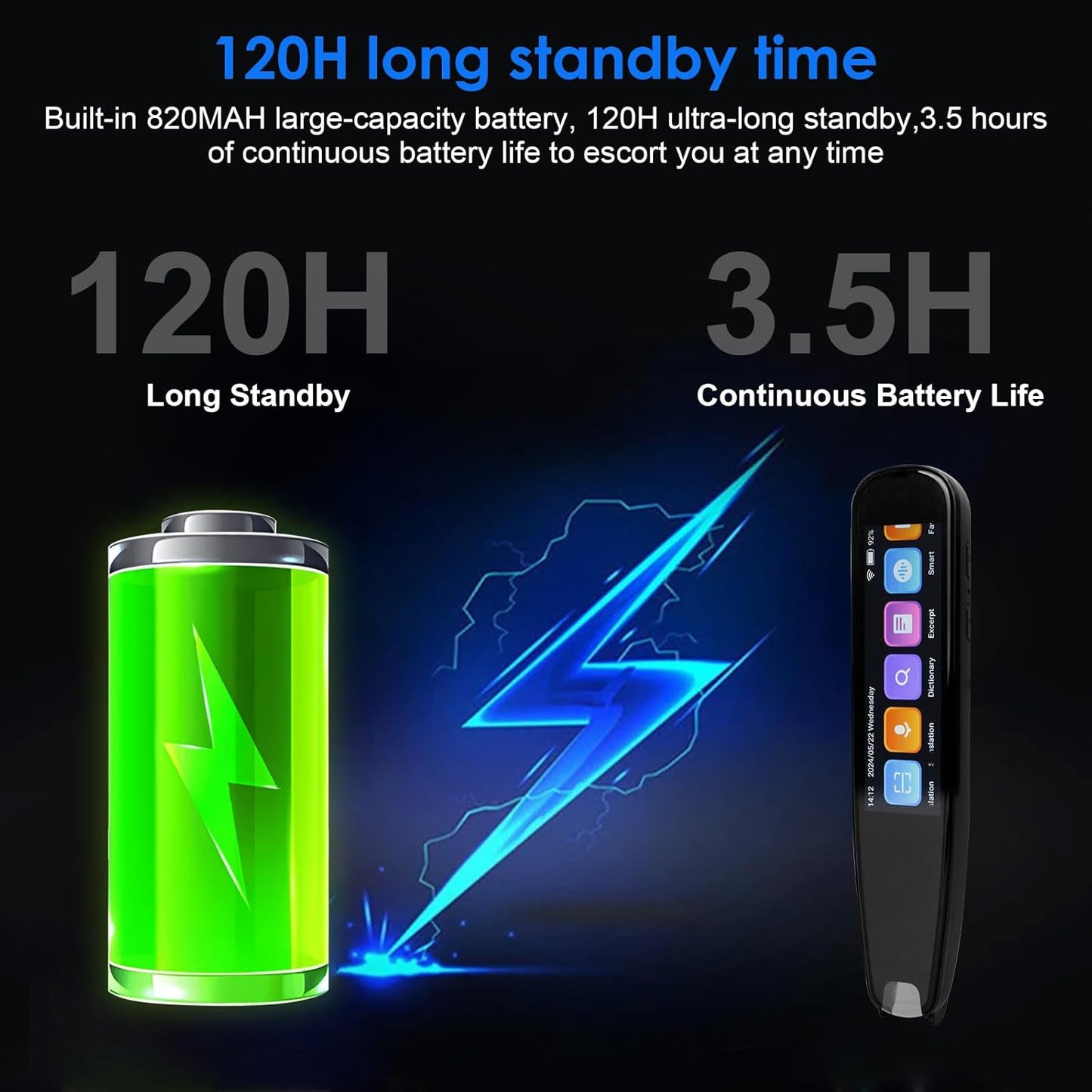 Scan Reader Pen, 112 Languages Scan Translator Pen, Smart Reading Pen for Dyslexia, Elderly, Kids, Students, Supports Speech & Scan to Text, Real Time Pen Reader Scanner