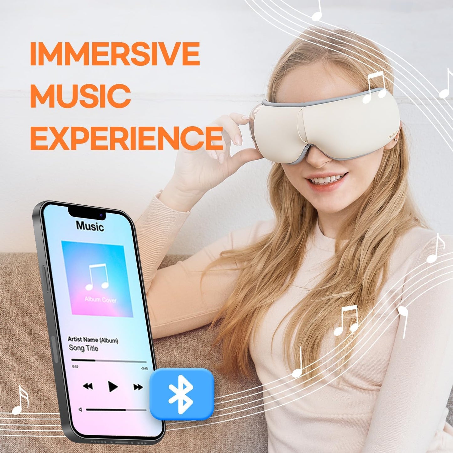 Hubicare Eye Massager with Heat, Vibration, and Music Helps Relieve Strain, Dark Circles, Dryness, and Migraines While Promoting Relaxation and Better Sleep Gift for Men Women (Ivory)